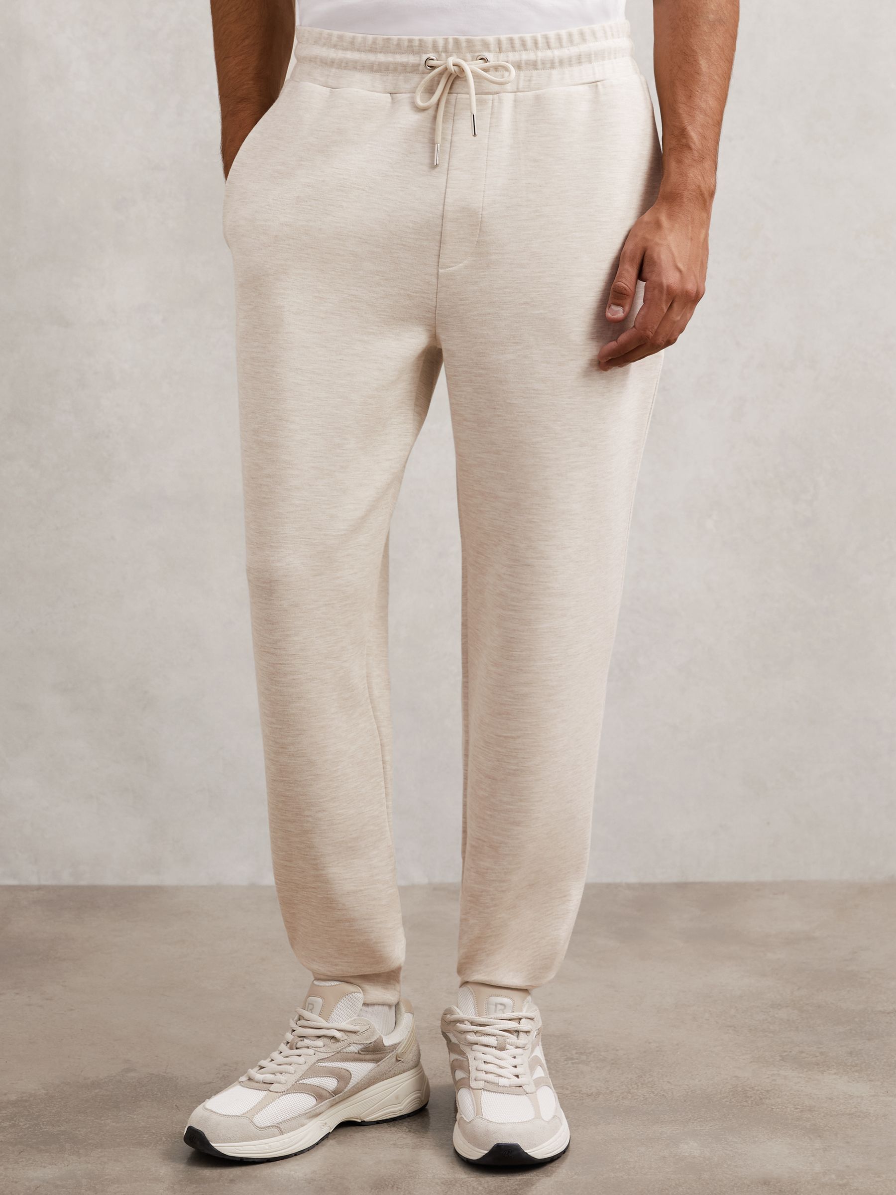 Jersey Drawstring Cuffed Joggers in Oatmeal