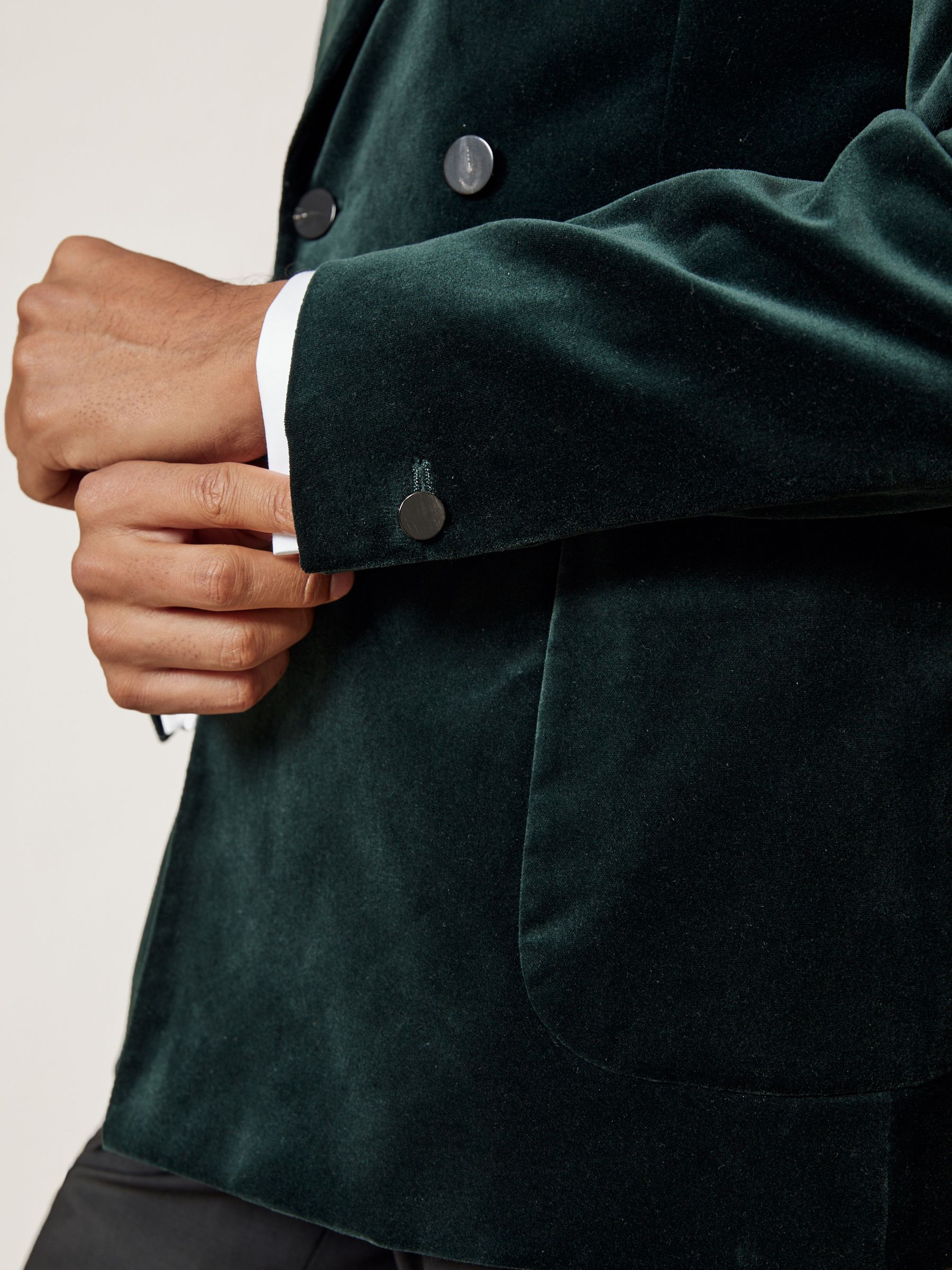 Double-Breasted Velvet Blazer Slim-Fit in Emerald Green