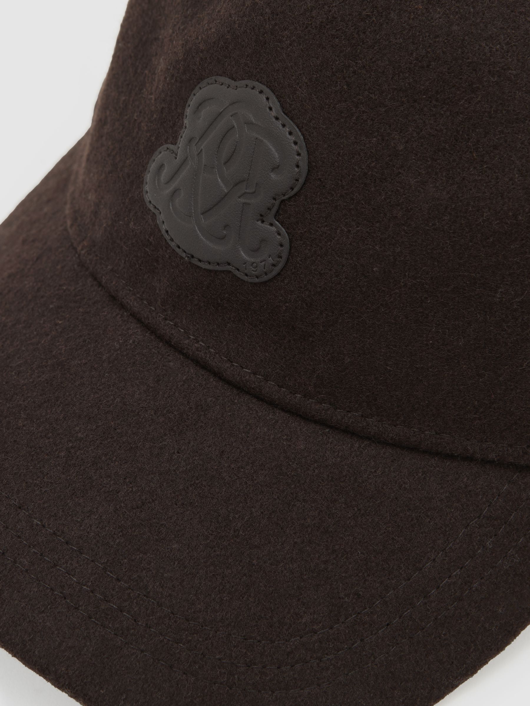 Monogram Appliqué Wool-Blend Cap in Dark Brown