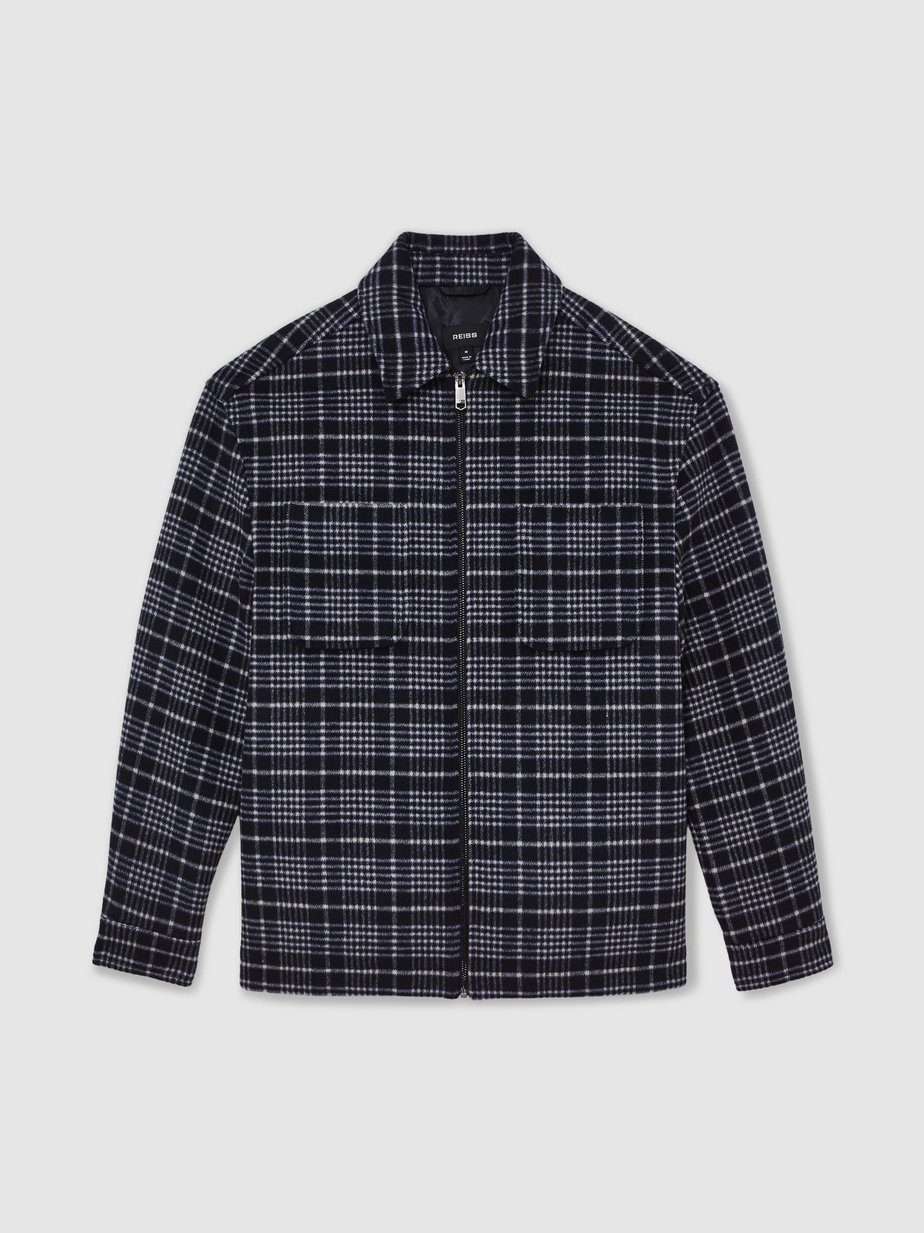 Wool-Blend Check Padded Overshirt in Blue