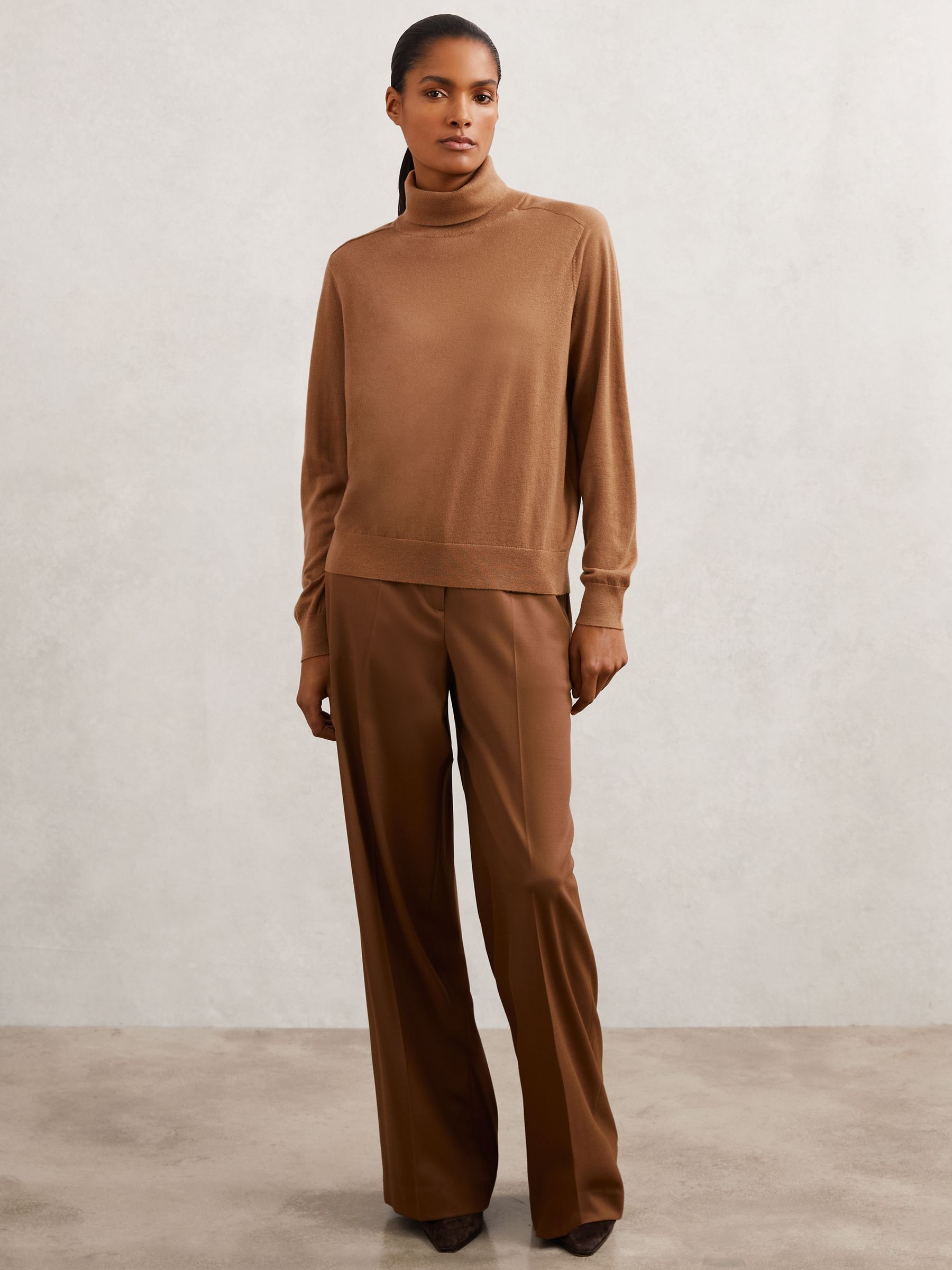 Wool Roll-Neck Jumper in Camel