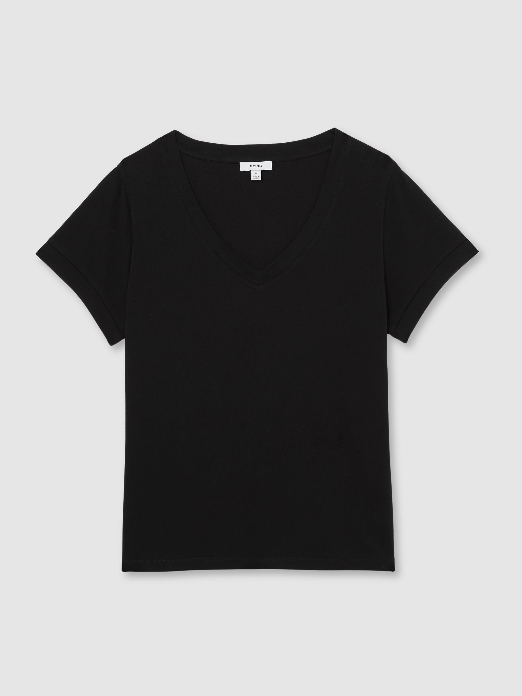 Brushed-Cotton V-Neck T-Shirt in Black