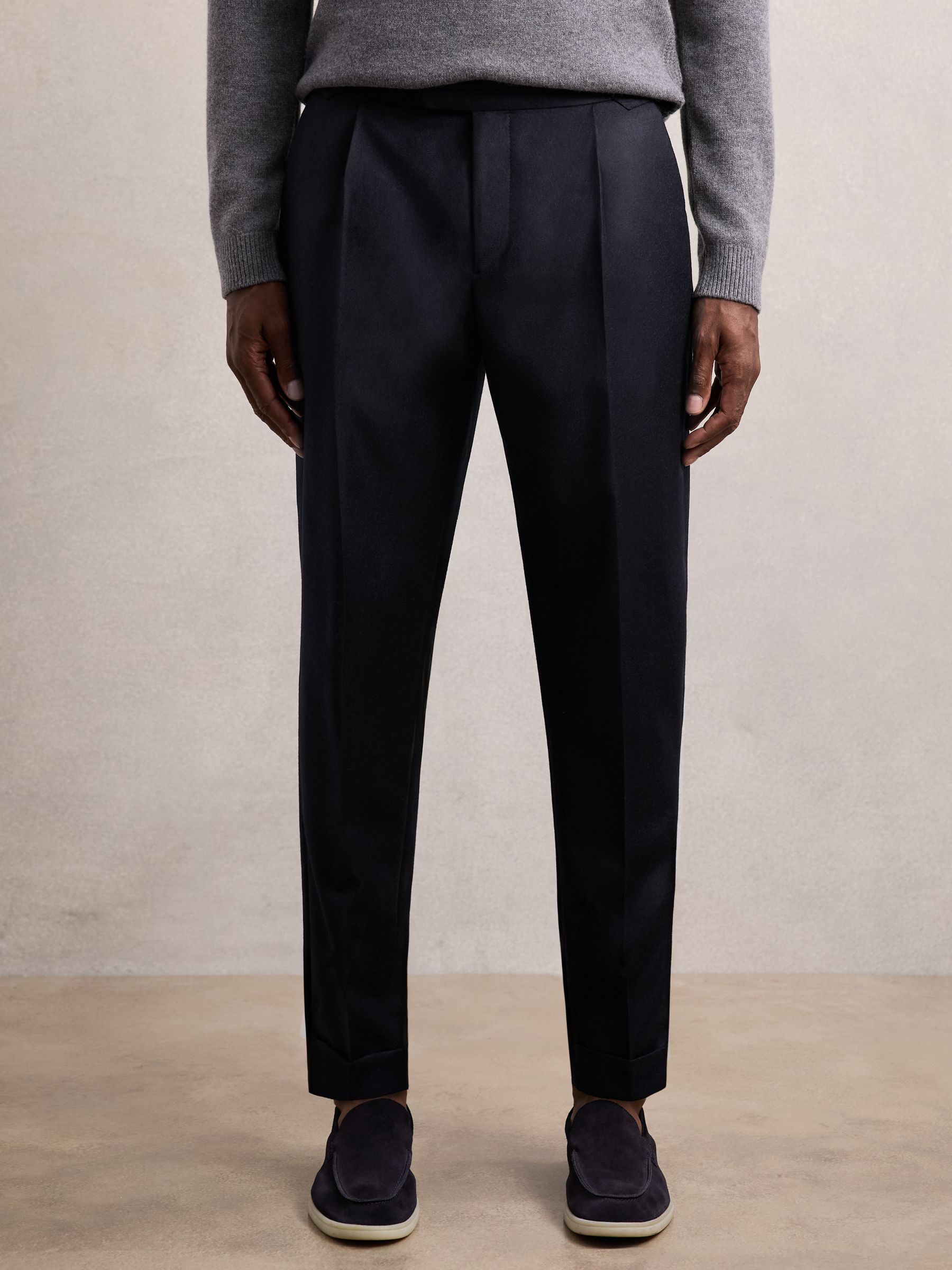 Cotton-Blend Tapered Trousers in Navy