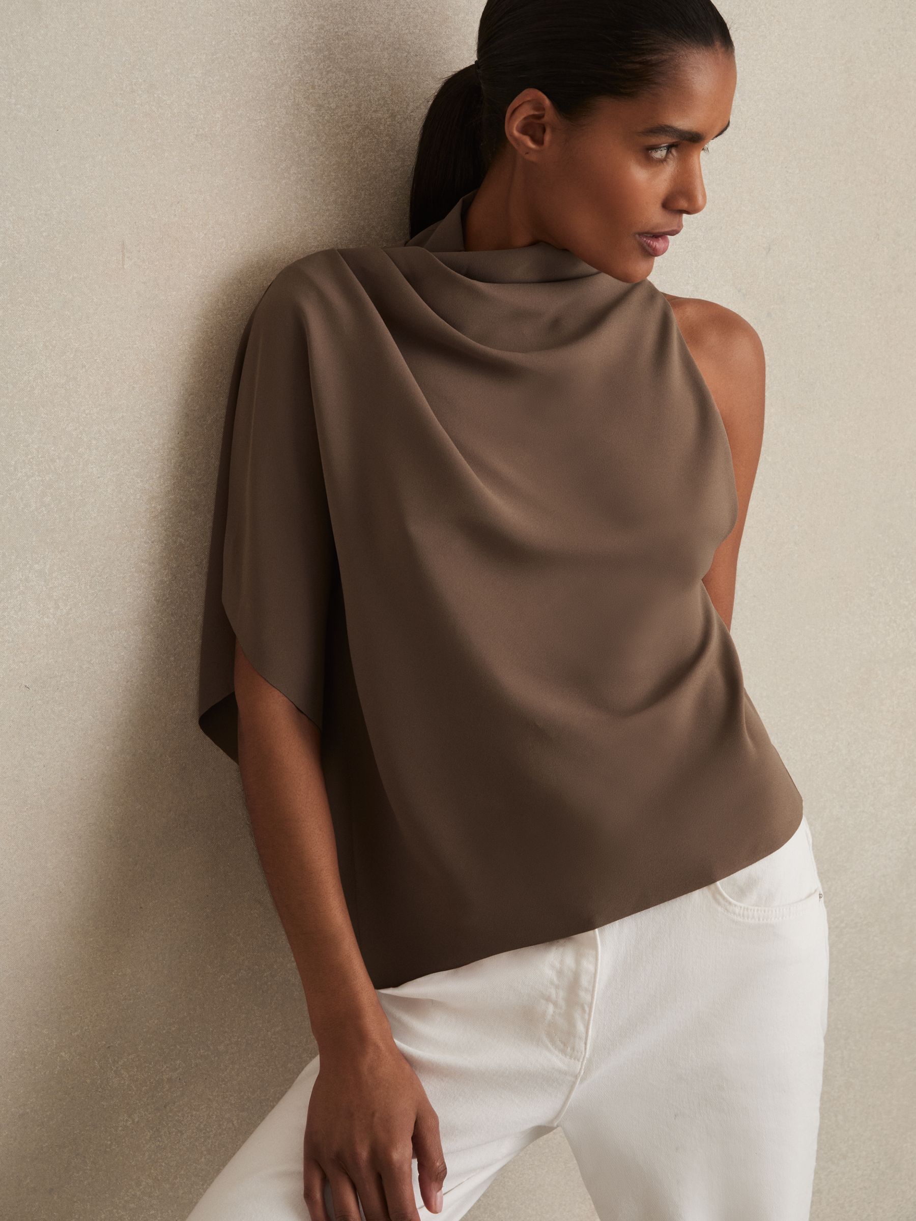 One-Shoulder Draped Top in Mink