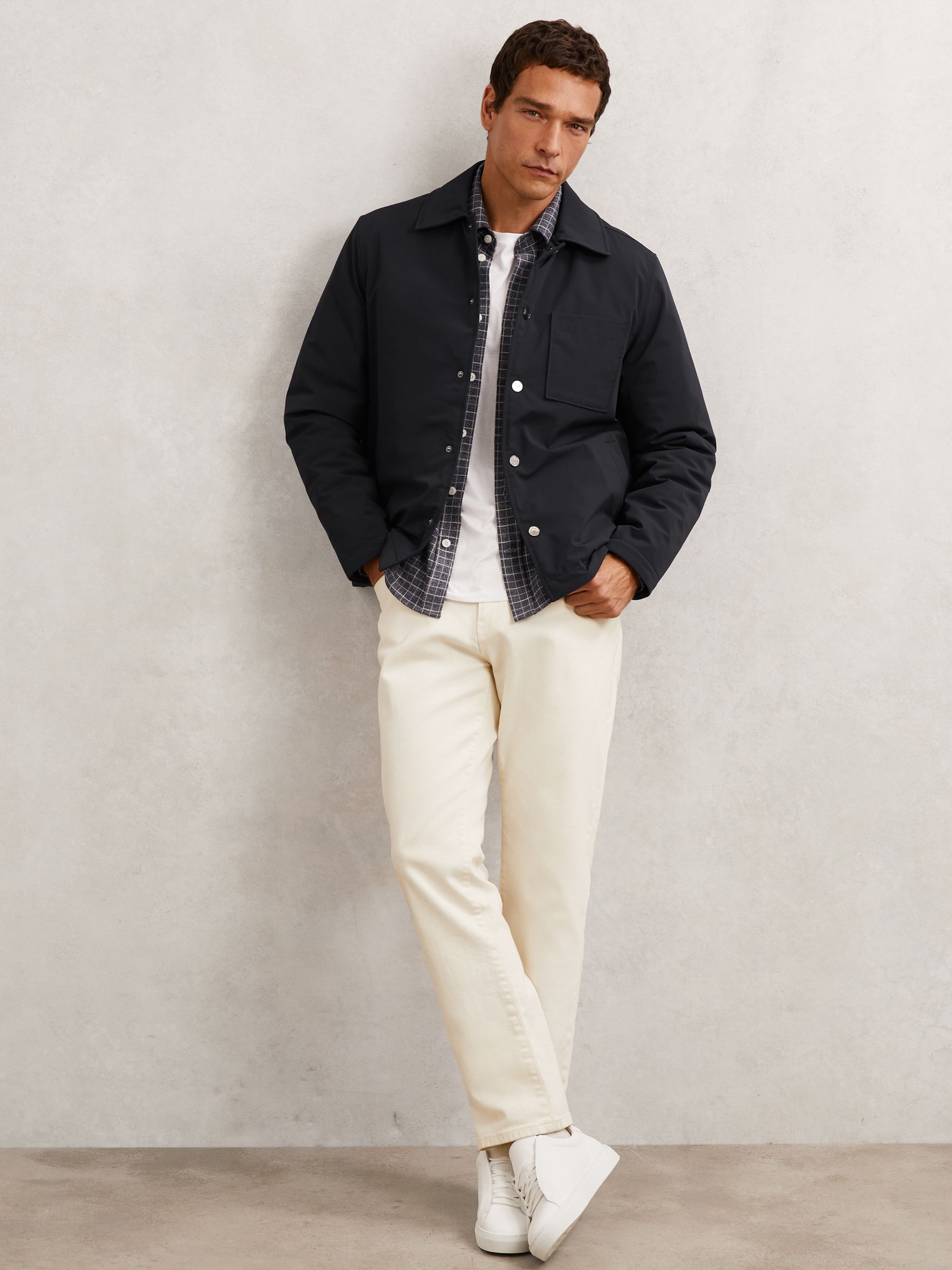 Lightly-Padded Patch-Pocket Overshirt in Navy