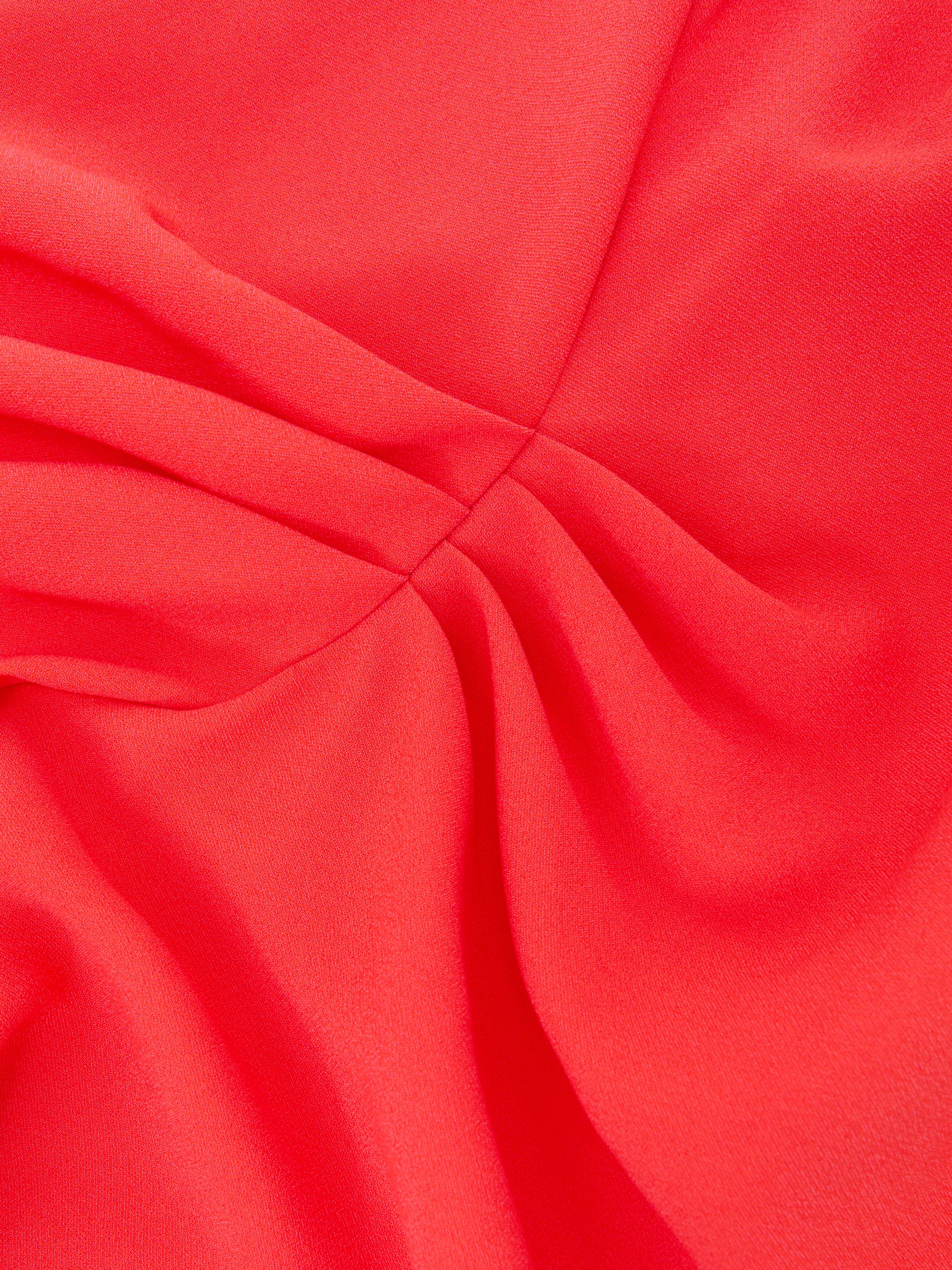 Petite Asymmetric Draped Midi Dress in Orange