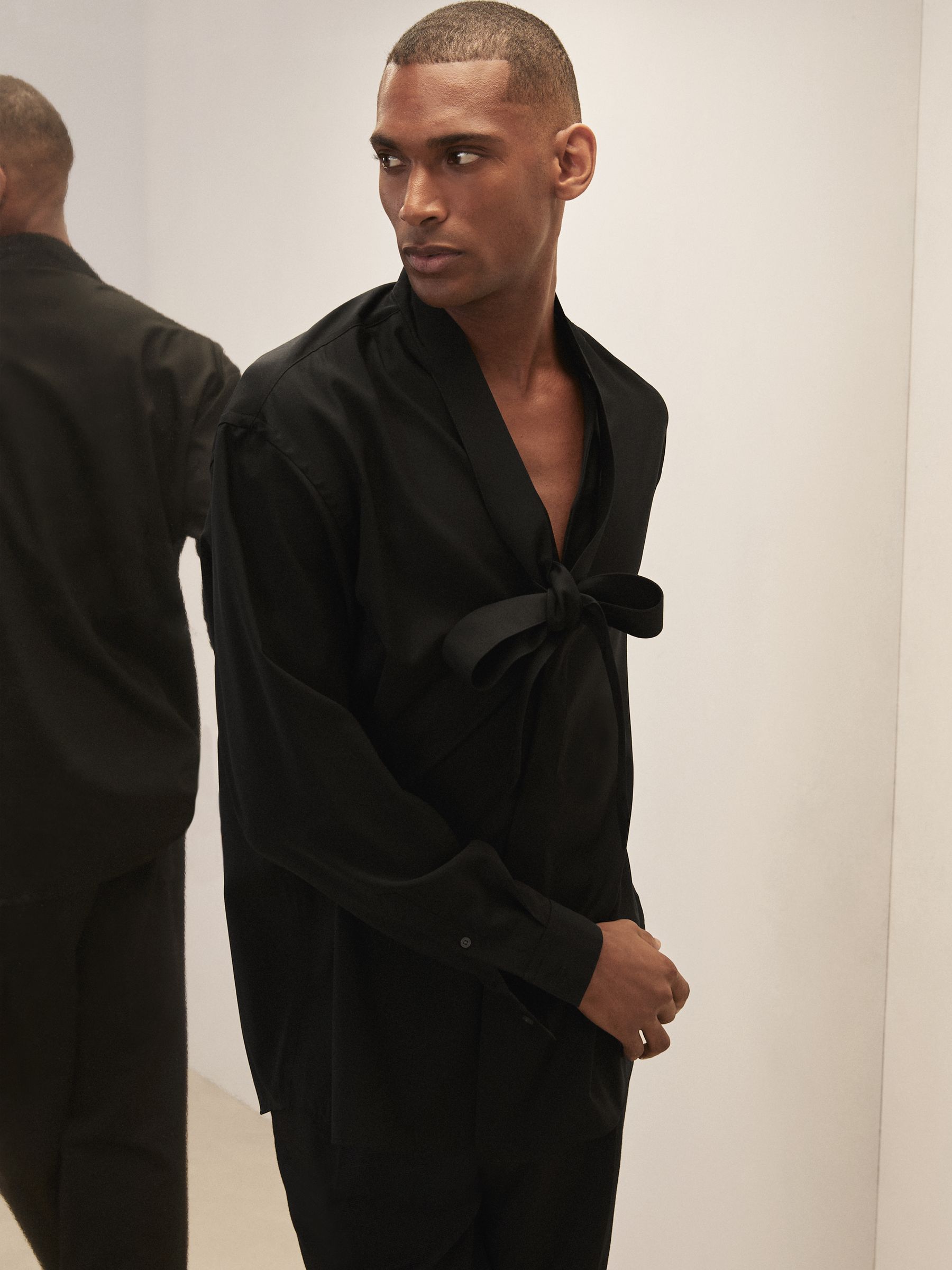 Reiss | Royal Ballet Tie-Neck Shirt in Black