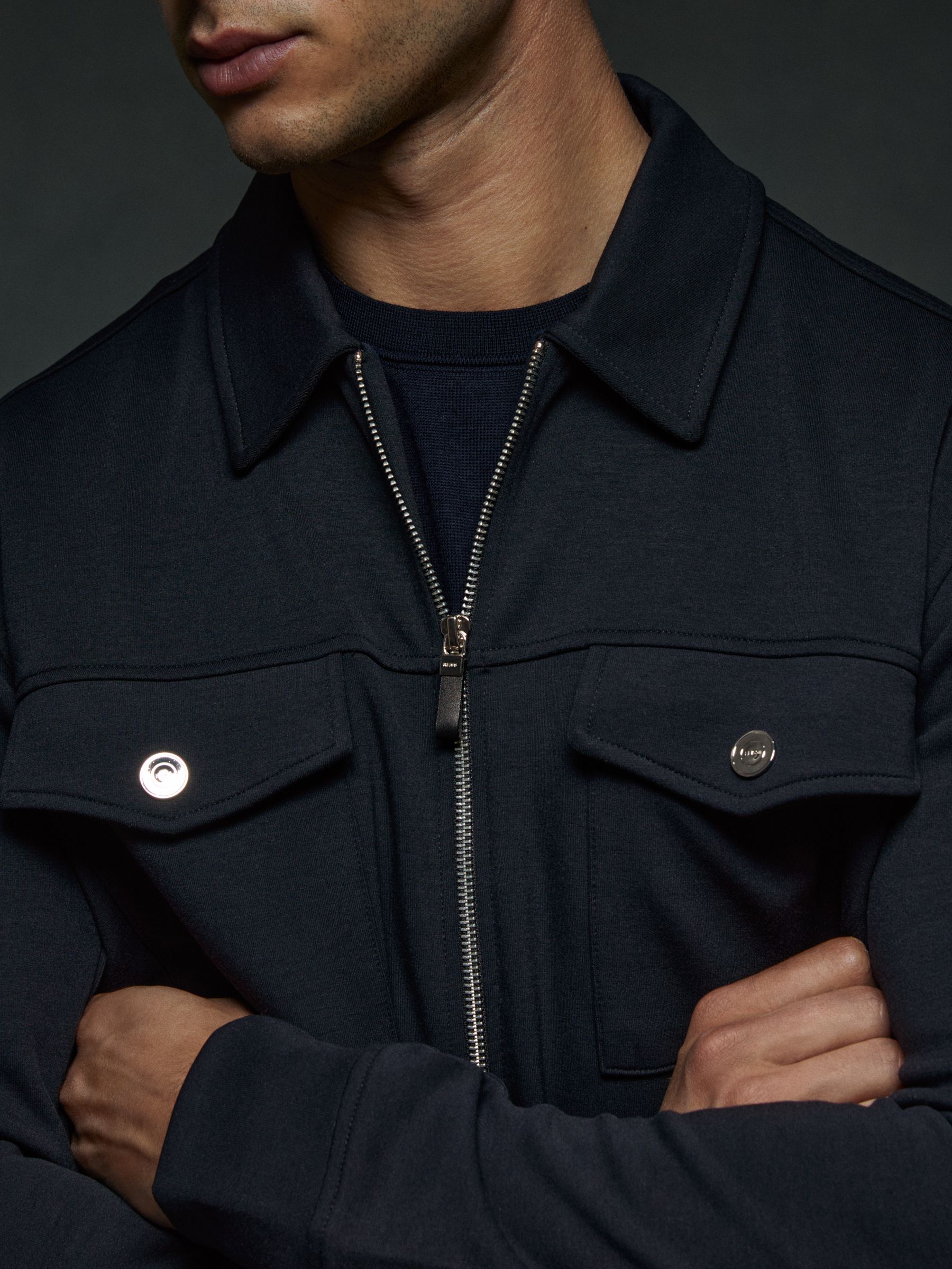 Interlock Jersey Zip-Through Jacket in Navy Blue
