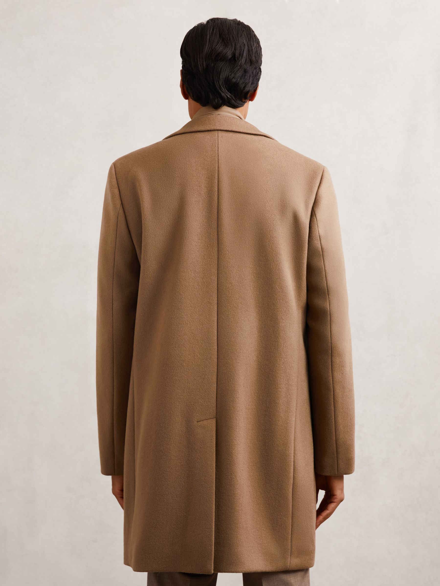 Wool-Blend Internal-Gilet Overcoat in Light Brown