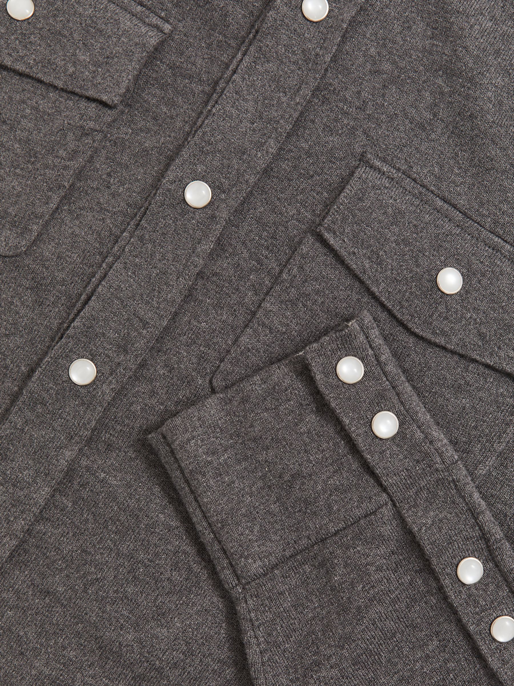 Cotton-Cashmere Western Knitted Shirt in Charcoal Grey