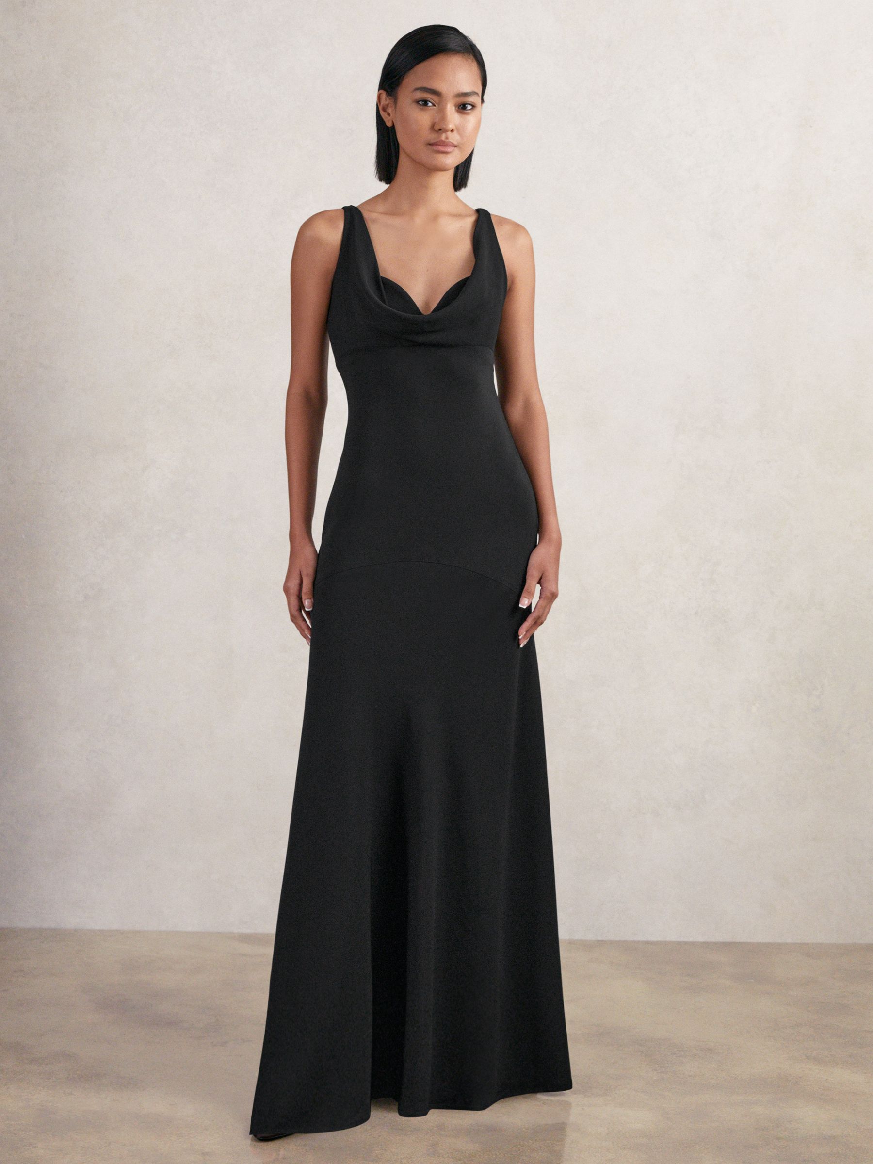 Cowl-Neck Sleeveless Maxi Dress in Black