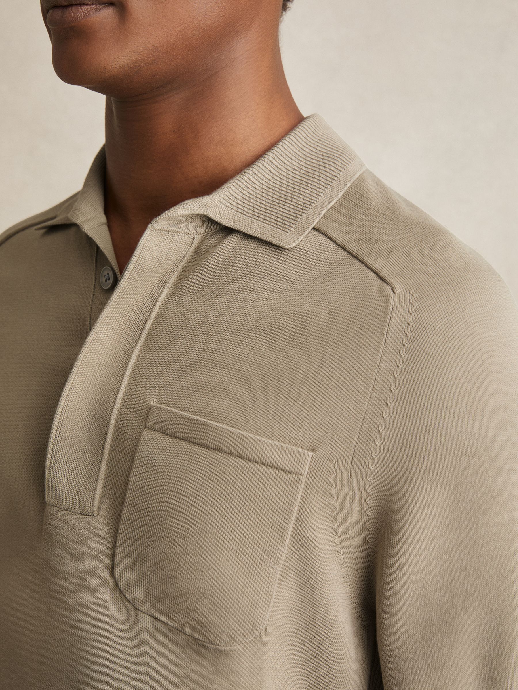 Cotton Concealed-Placket Polo Shirt in Light Sage Green