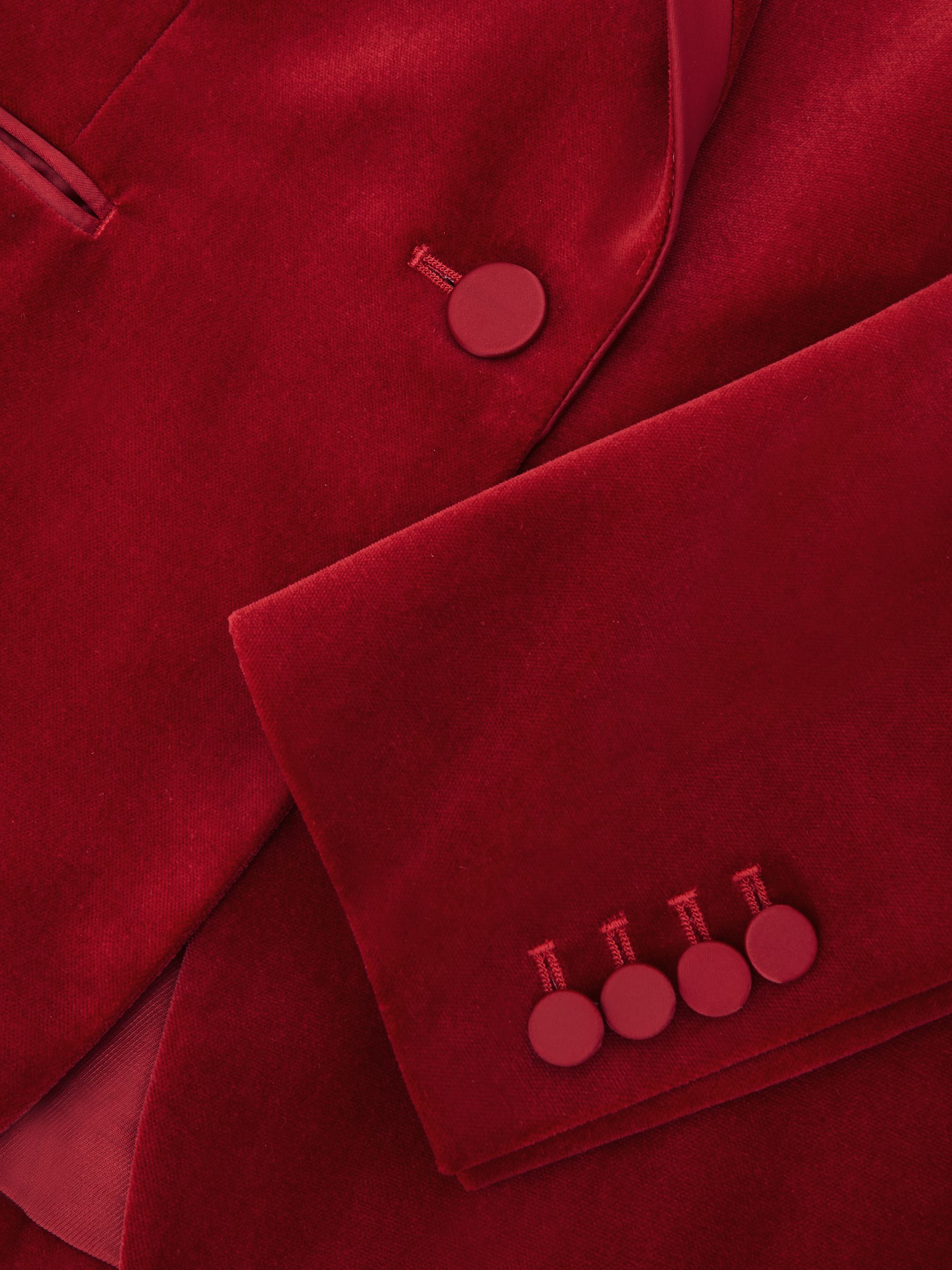 Velvet Single-Breasted Suit Blazer in Red