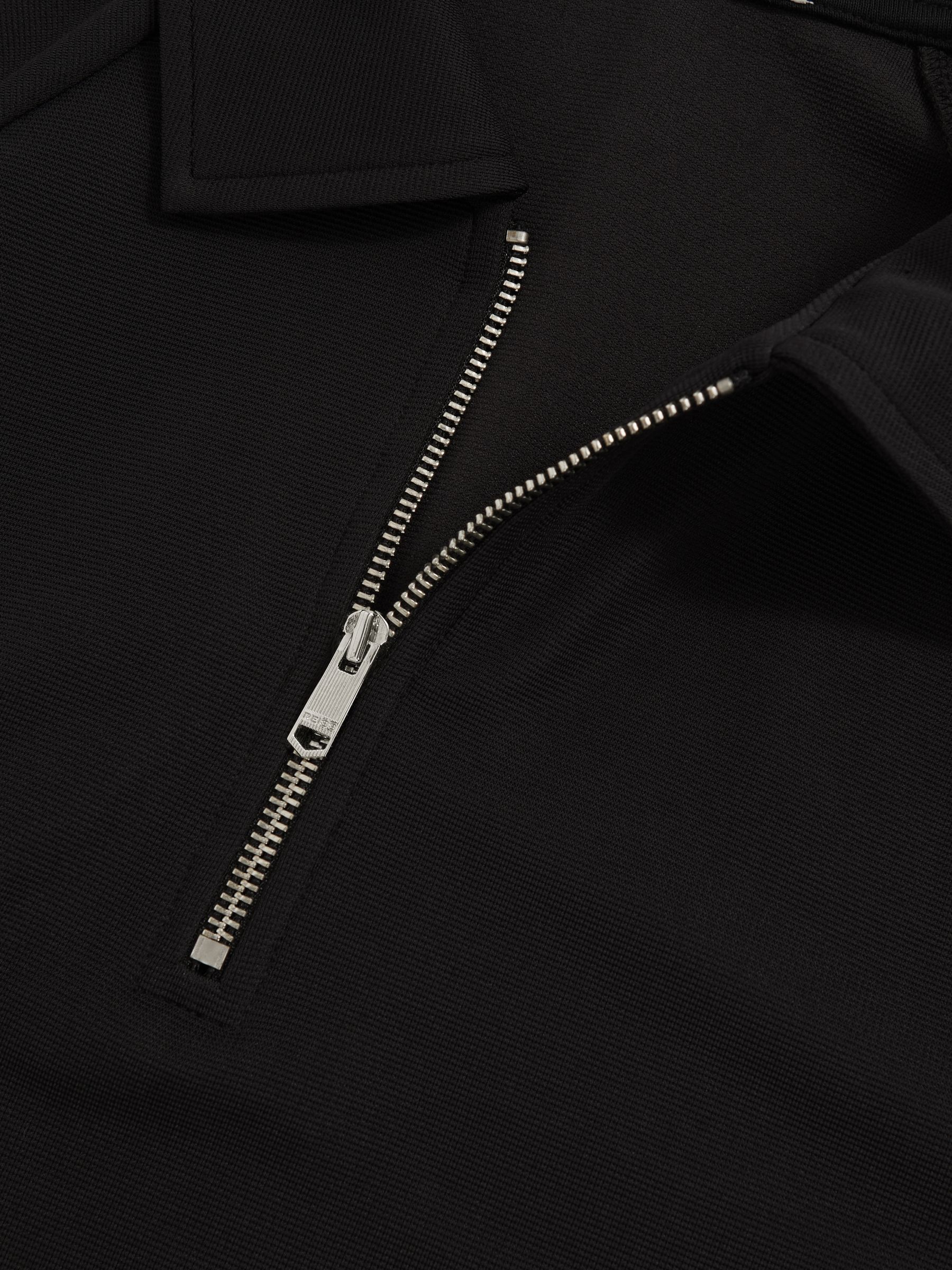 Textured Raglan Half-Zip Polo Shirt in Black