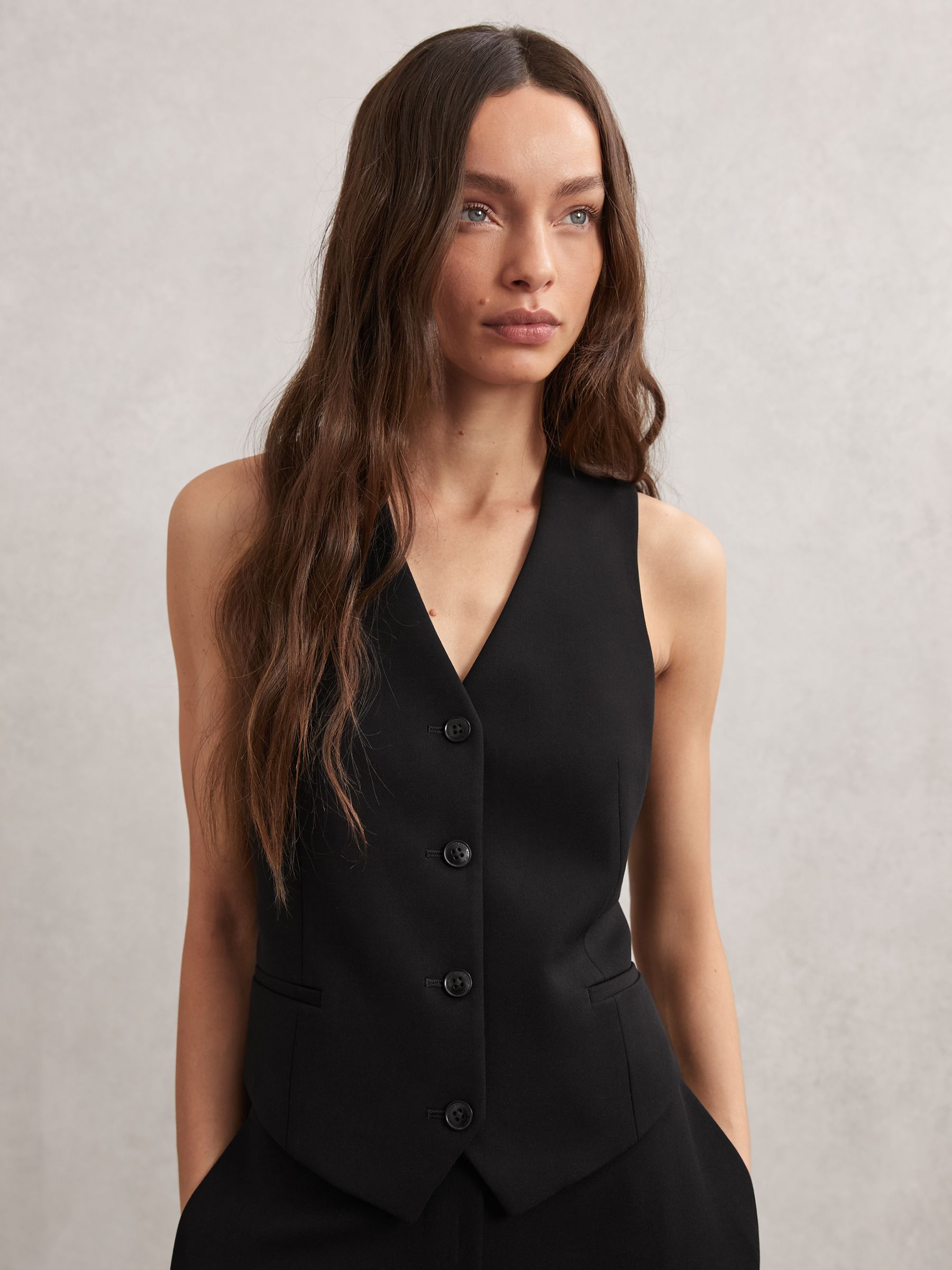 Single-Breasted Twill Waistcoat in Navy