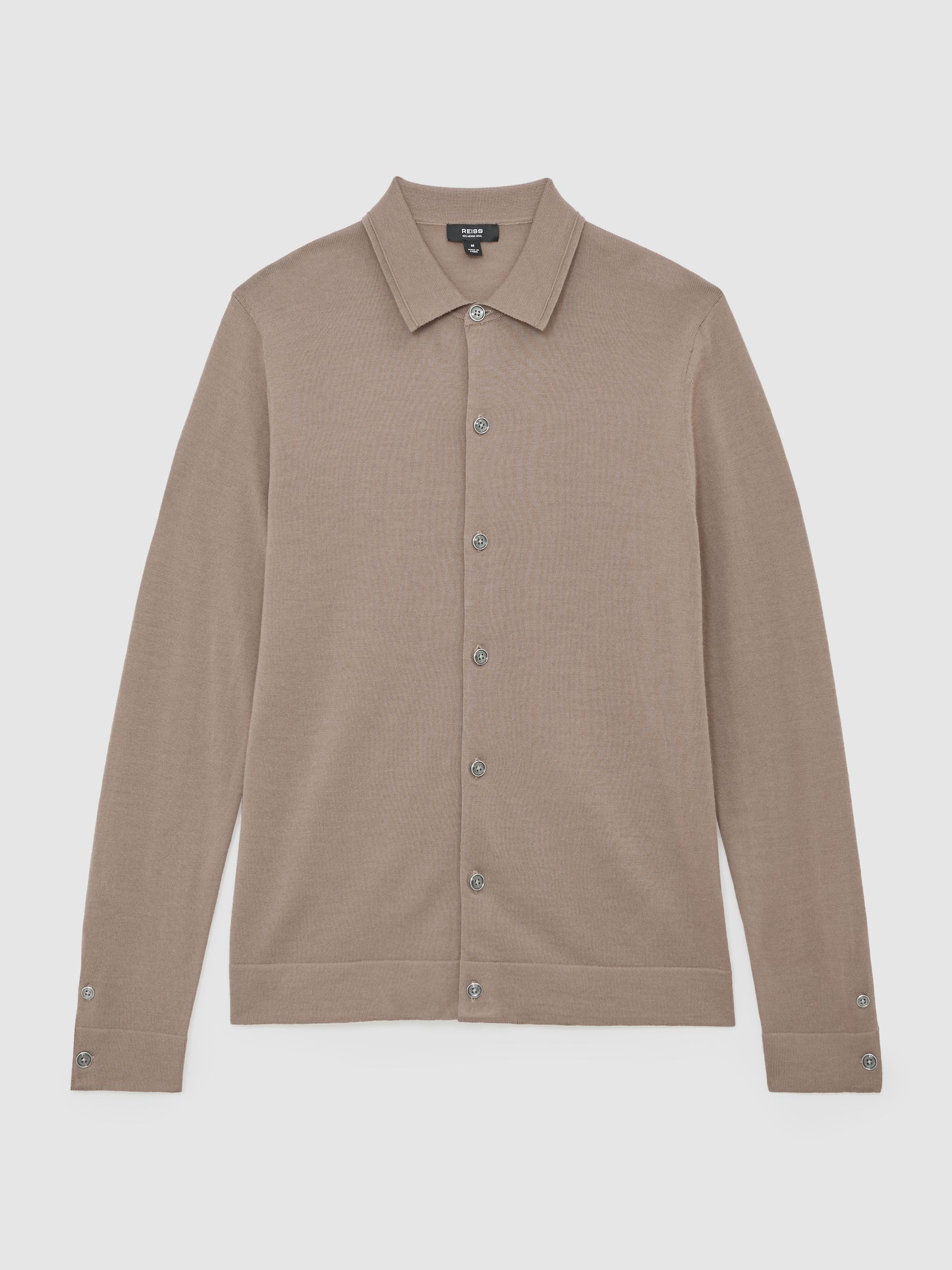 Merino Wool Button-Through Cardigan in Camel Brown