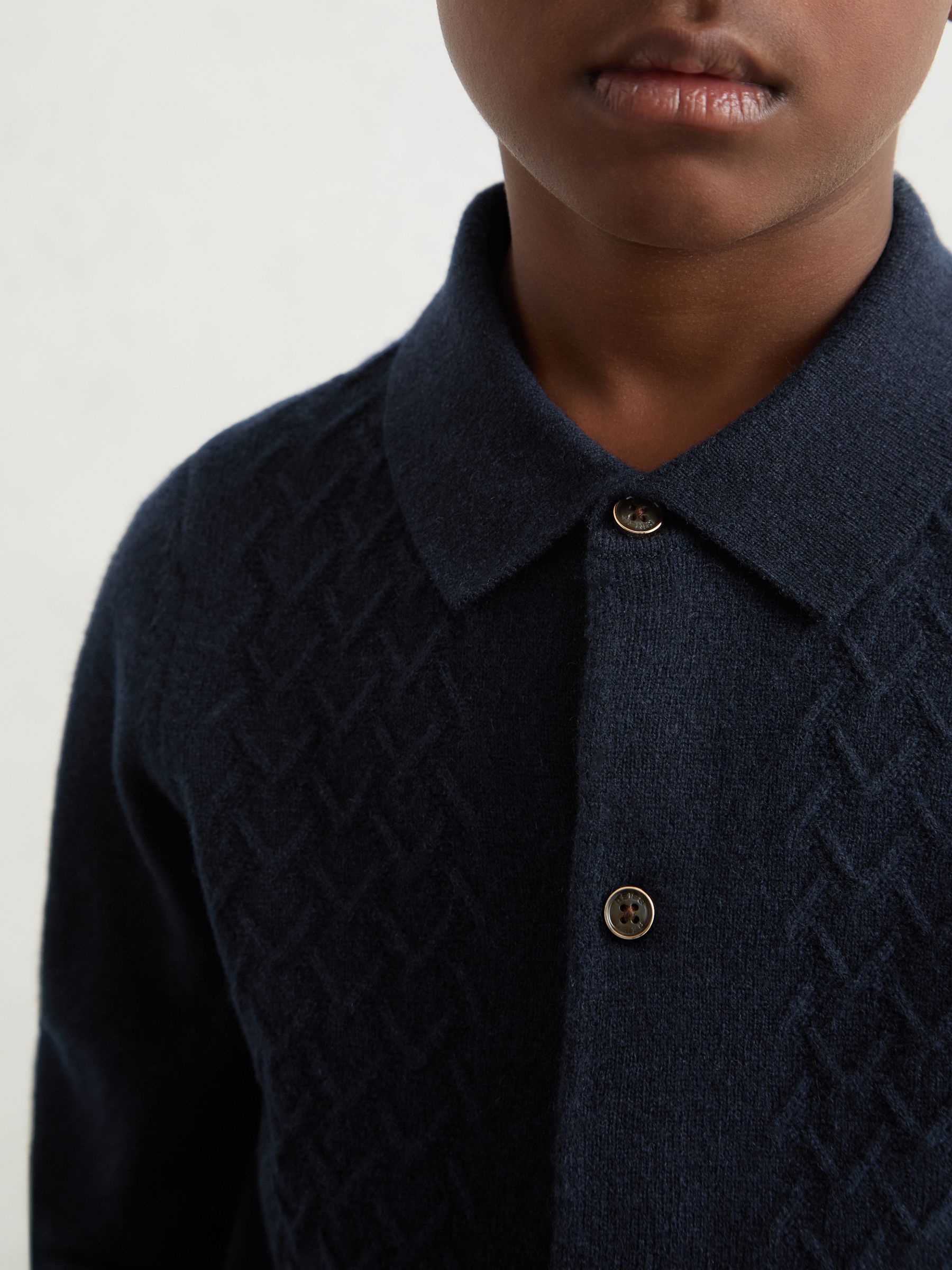 9-13 yrs Wool V-Stitch Button-Through Cardigan in Forest Green