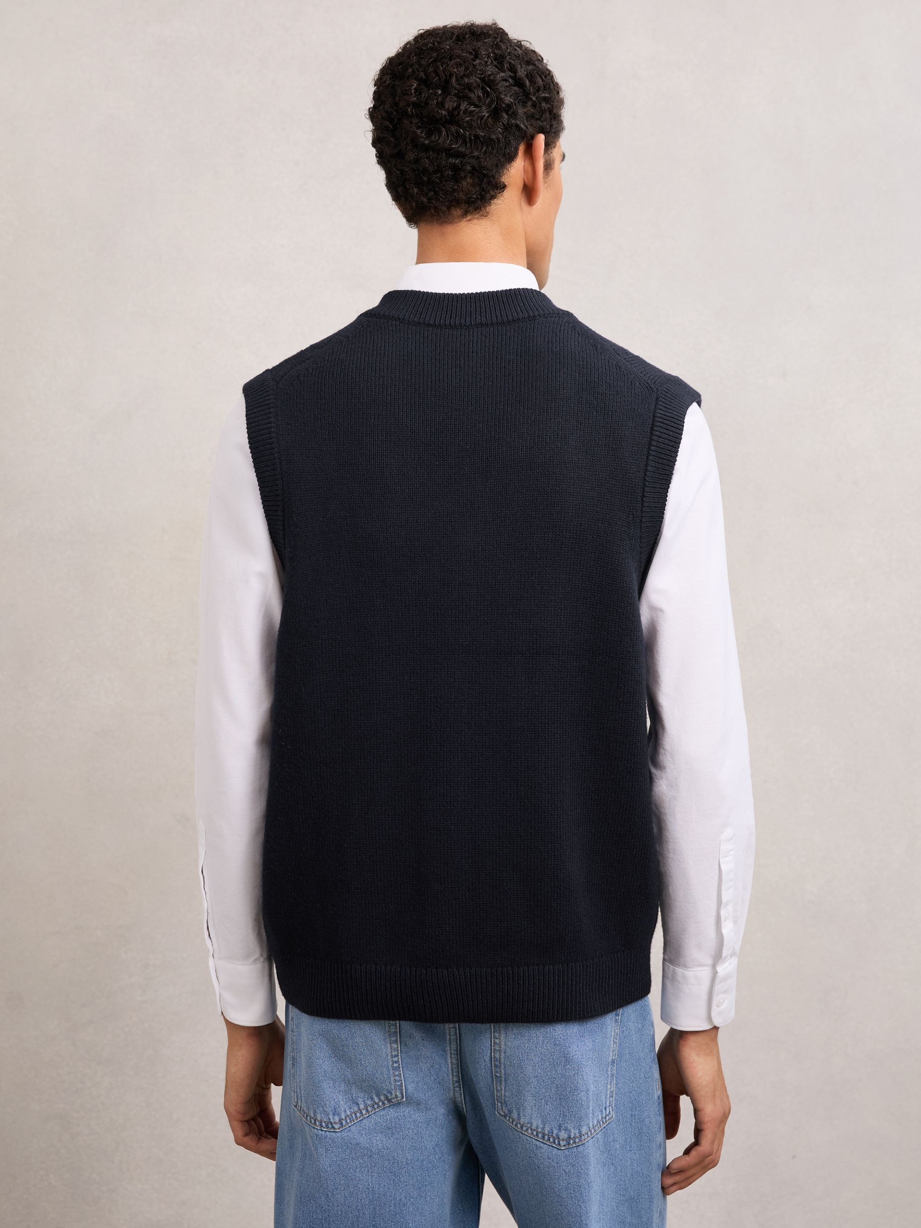 Cable-Knit V-Neck Vest with Wool in Navy