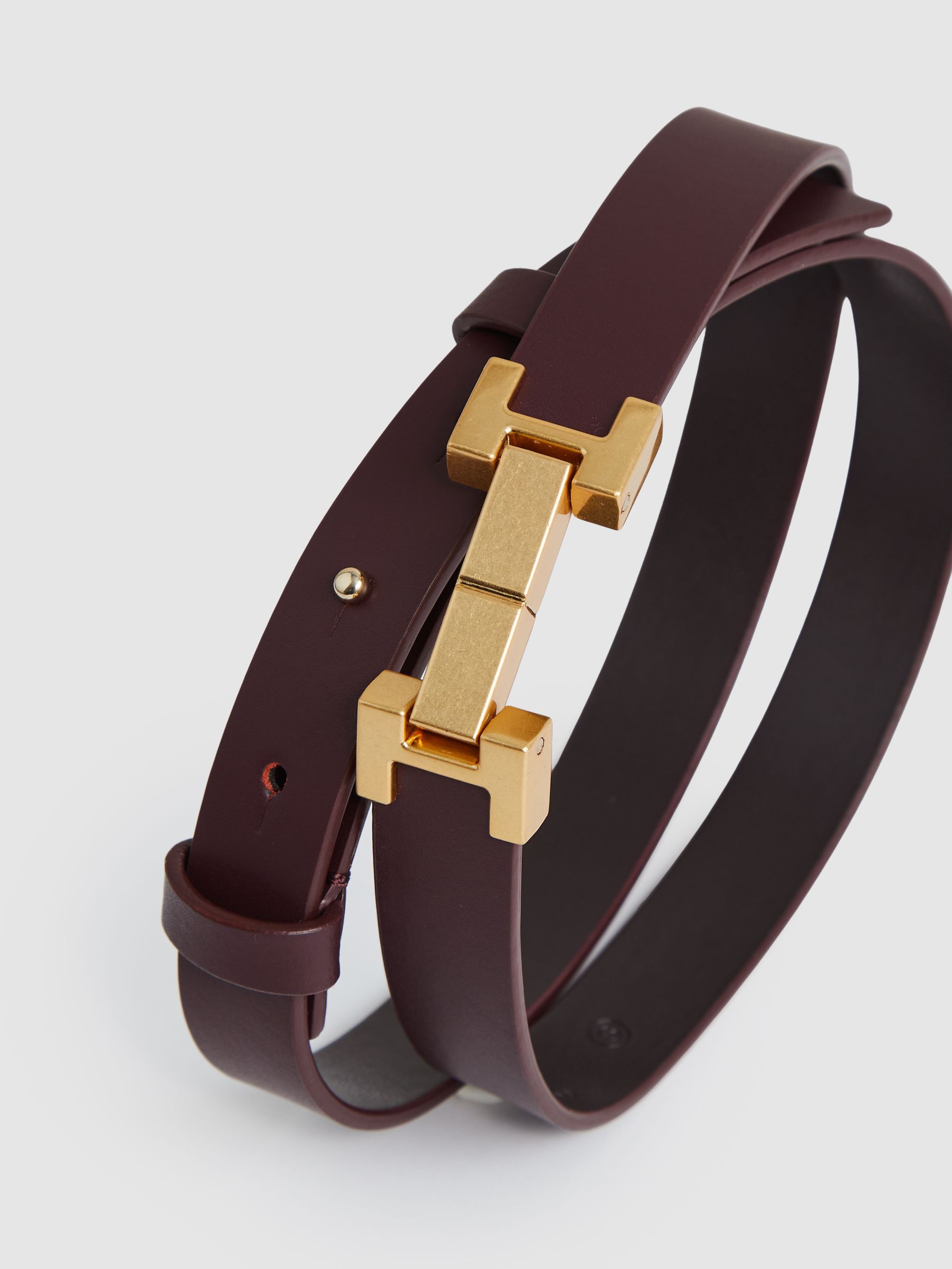 Leather Square Hinge Belt in Burgundy