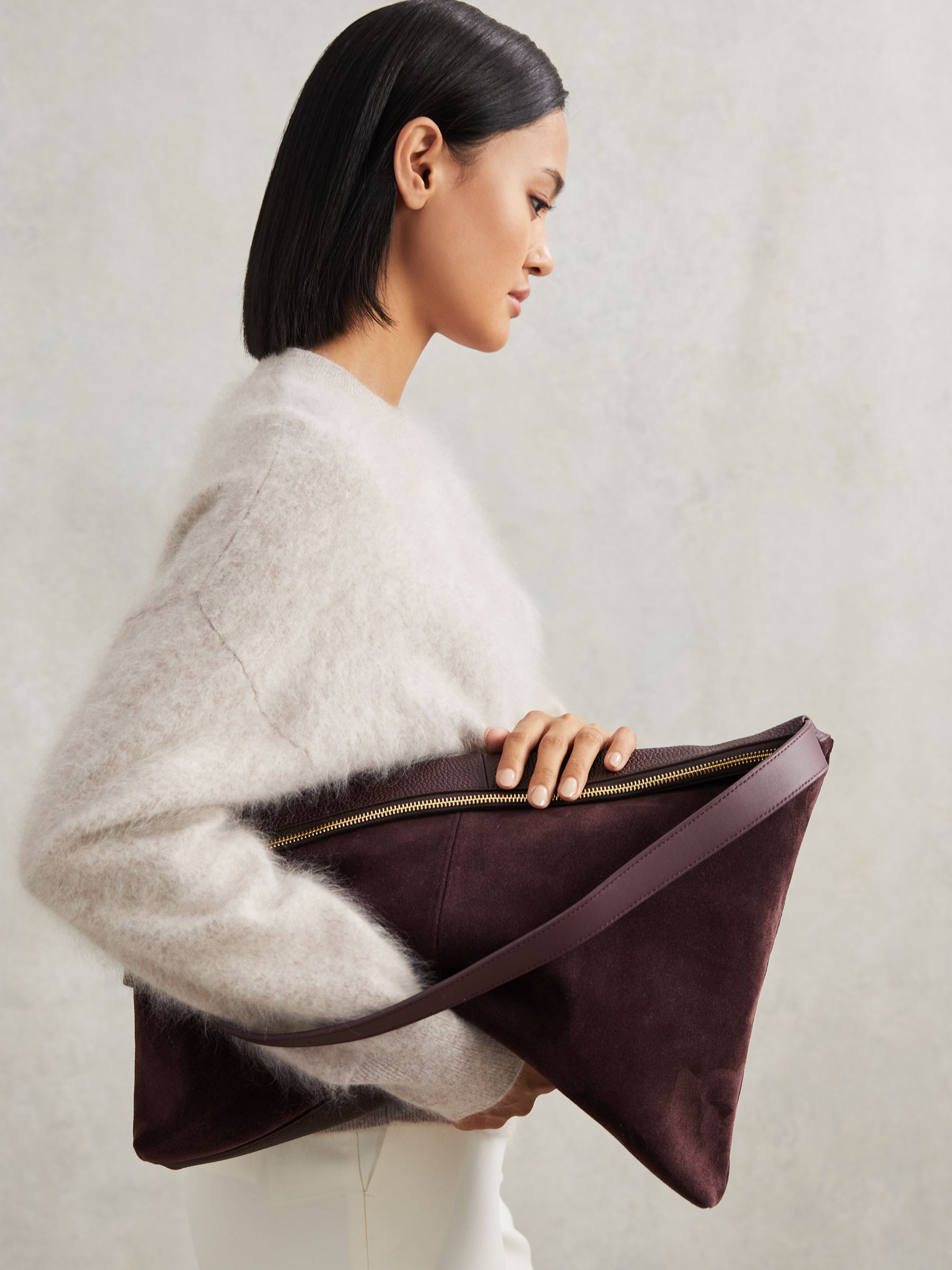 Grained Leather Tote Bag in Burgundy