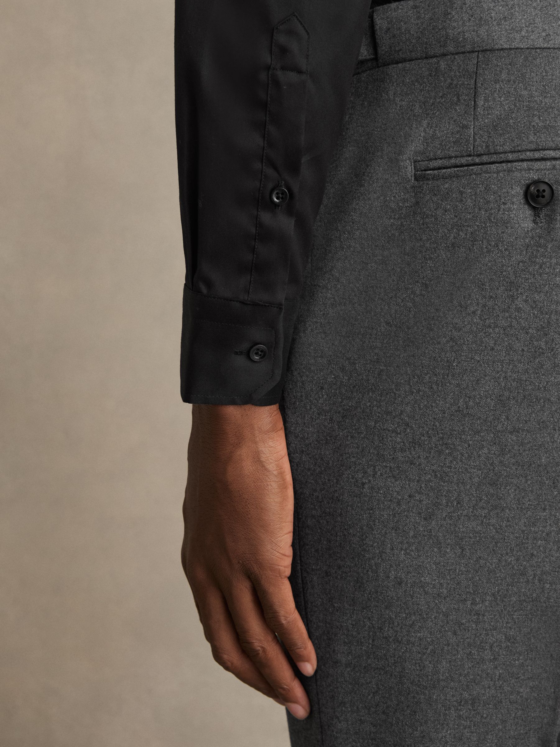 Slim Fit Two-Fold Cotton Shirt in Black