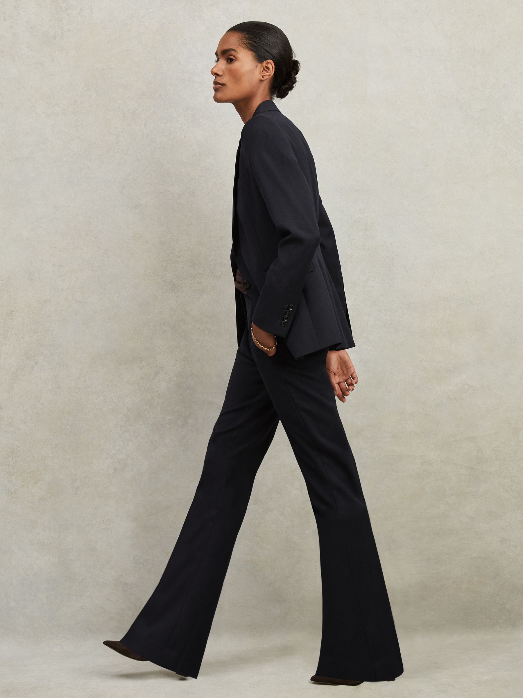 Petite Wool-Blend Tailored Flared Suit Trousers in Navy
