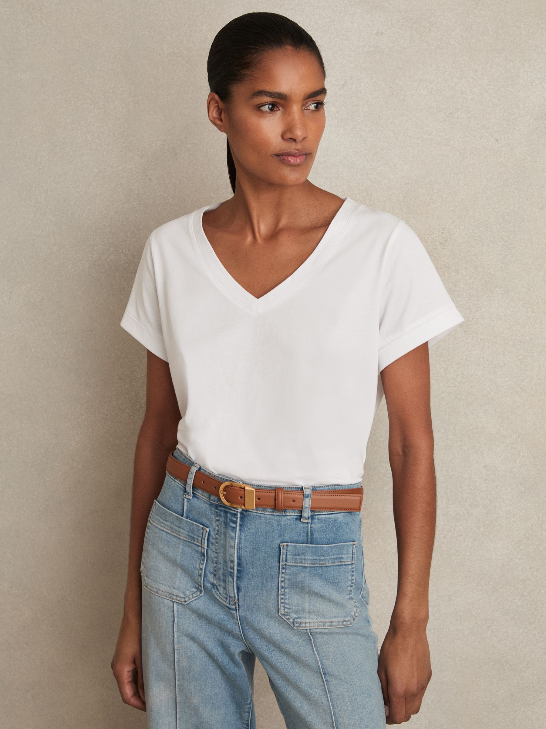 Brushed-Cotton V-Neck T-Shirt in White