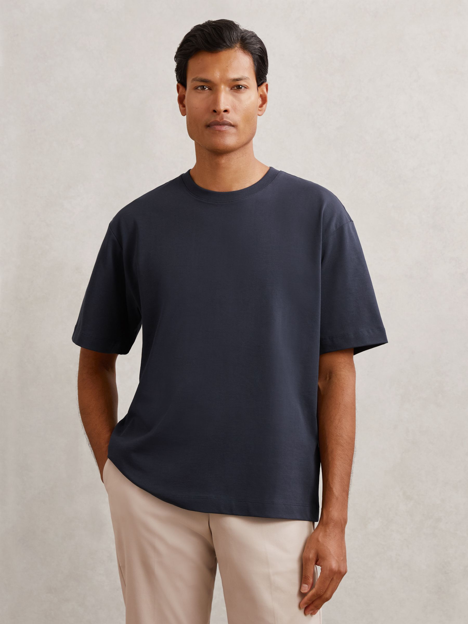 Cotton Garment-Dyed Oversized T-Shirt in Navy