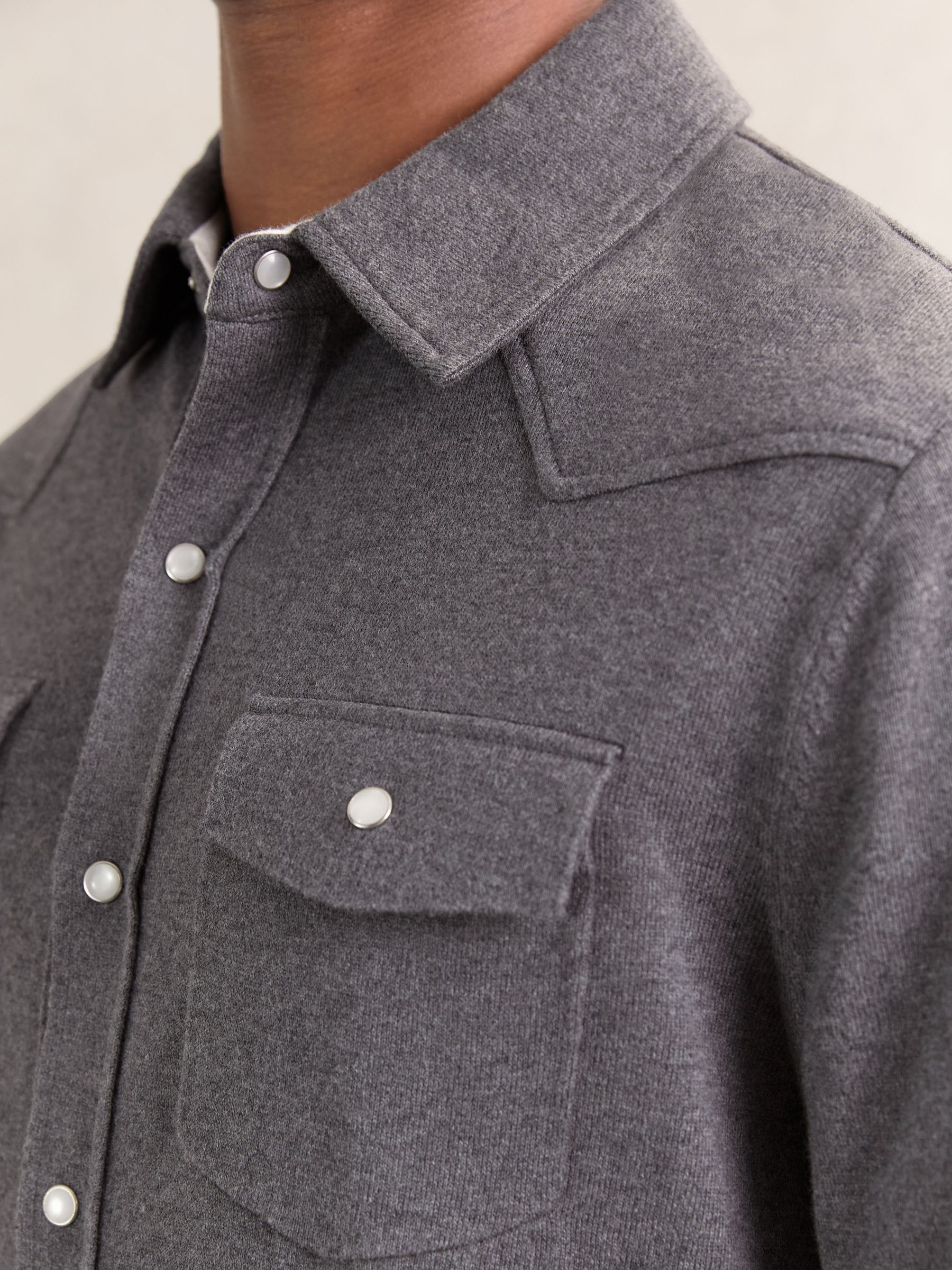 Cotton-Cashmere Western Knitted Shirt in Charcoal Grey
