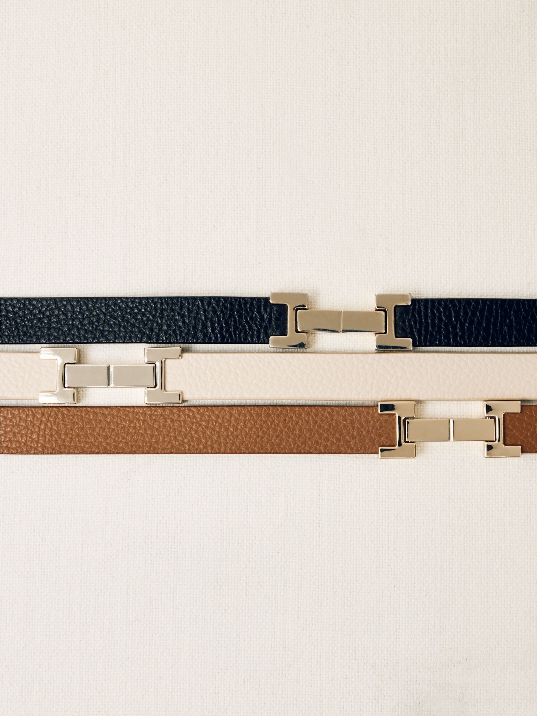 Leather Square Hinge Belt in Tan