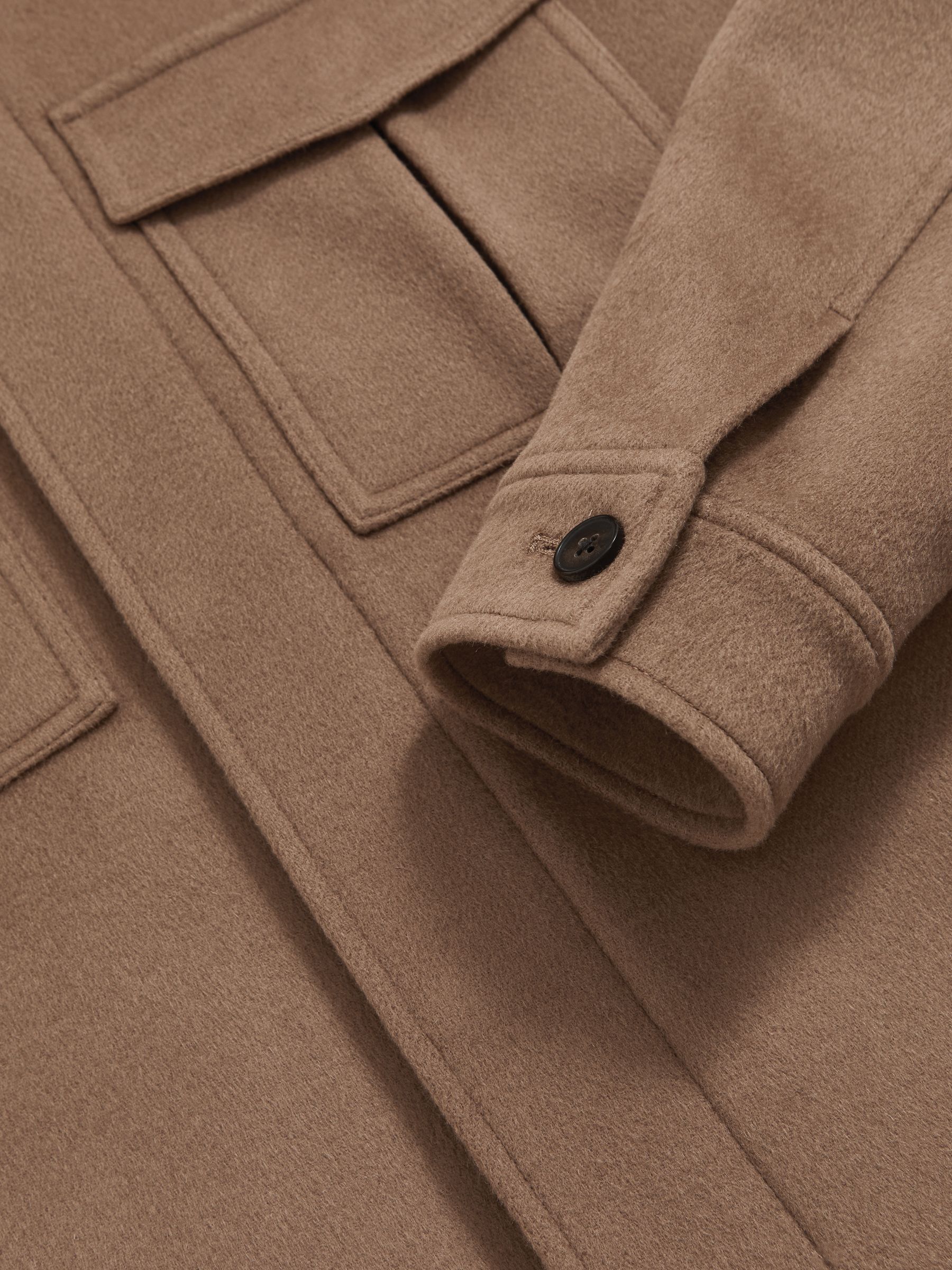 Wool Blend Twin Pocket Zipped Jacket in Dark Brown