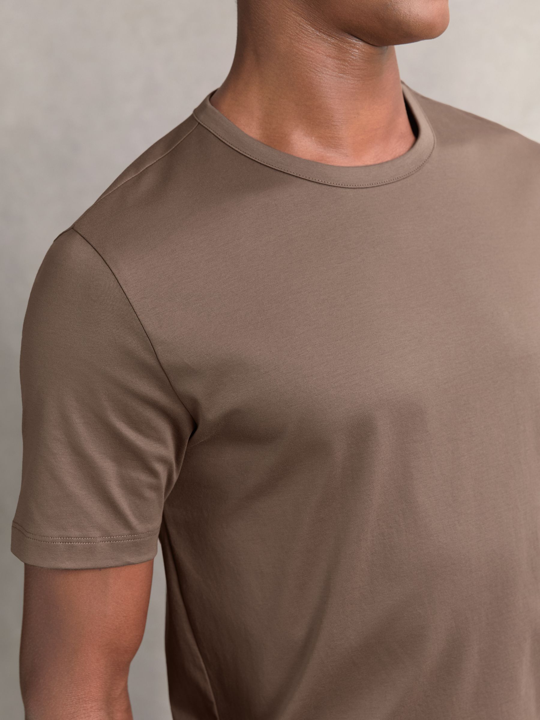 Airwater-Cotton Crew-Neck T-Shirt in Taupe Brown