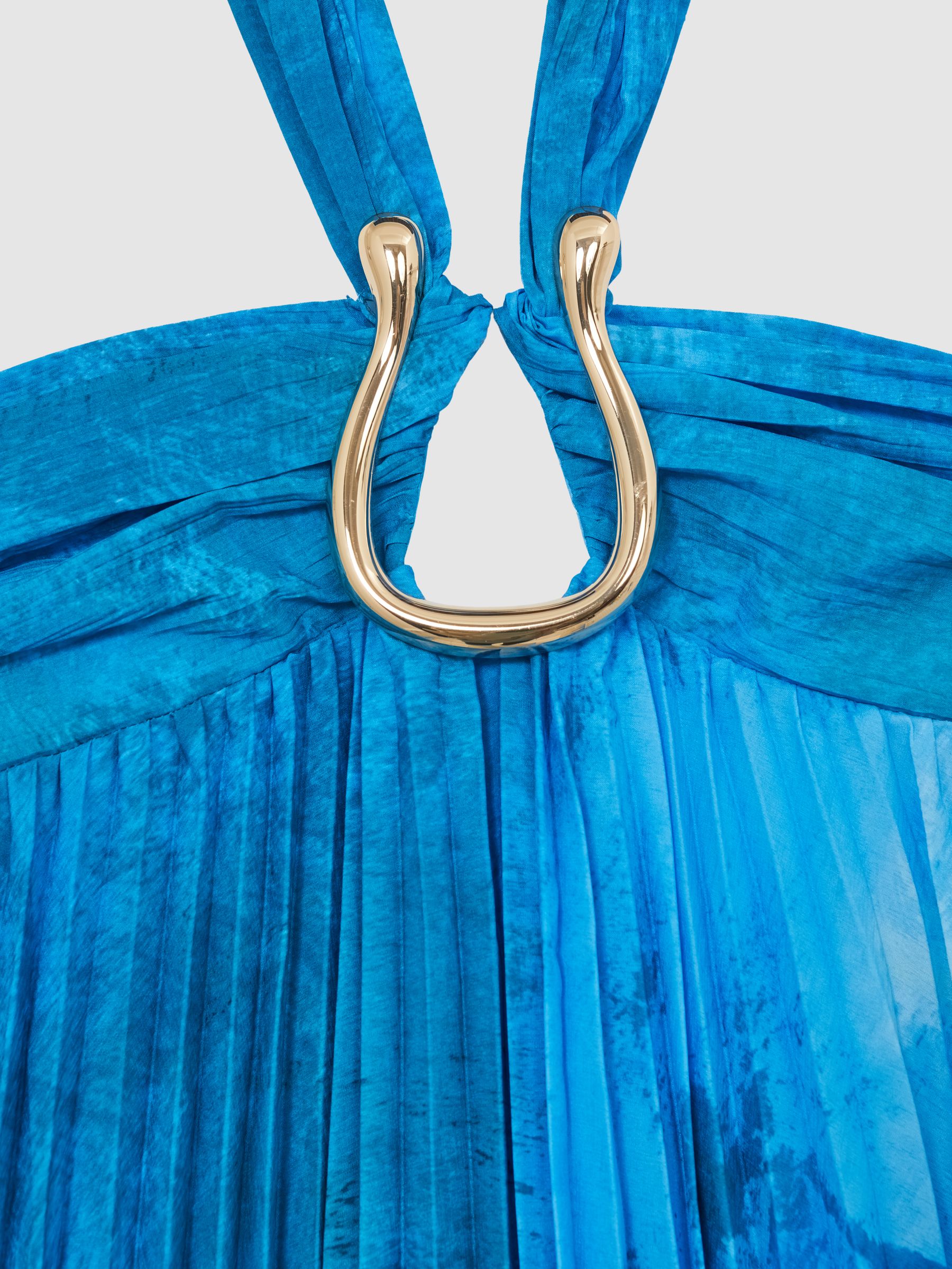 Acler Abstract-Print Pleated Maxi Dress in Blue