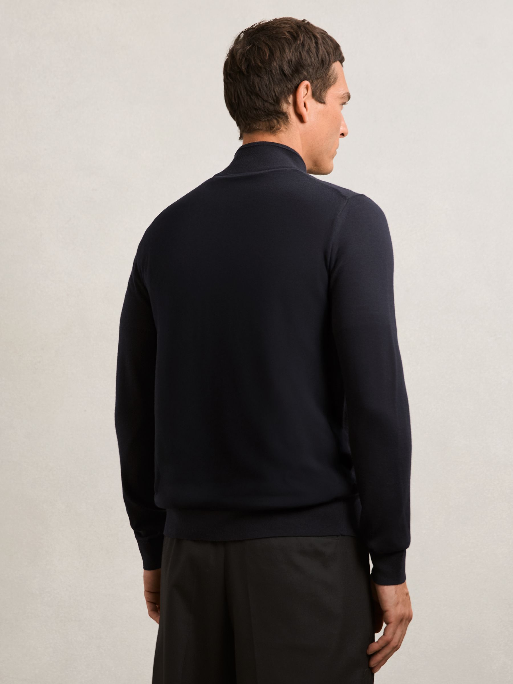 Merino Wool Zip-Through Cardigan in Navy