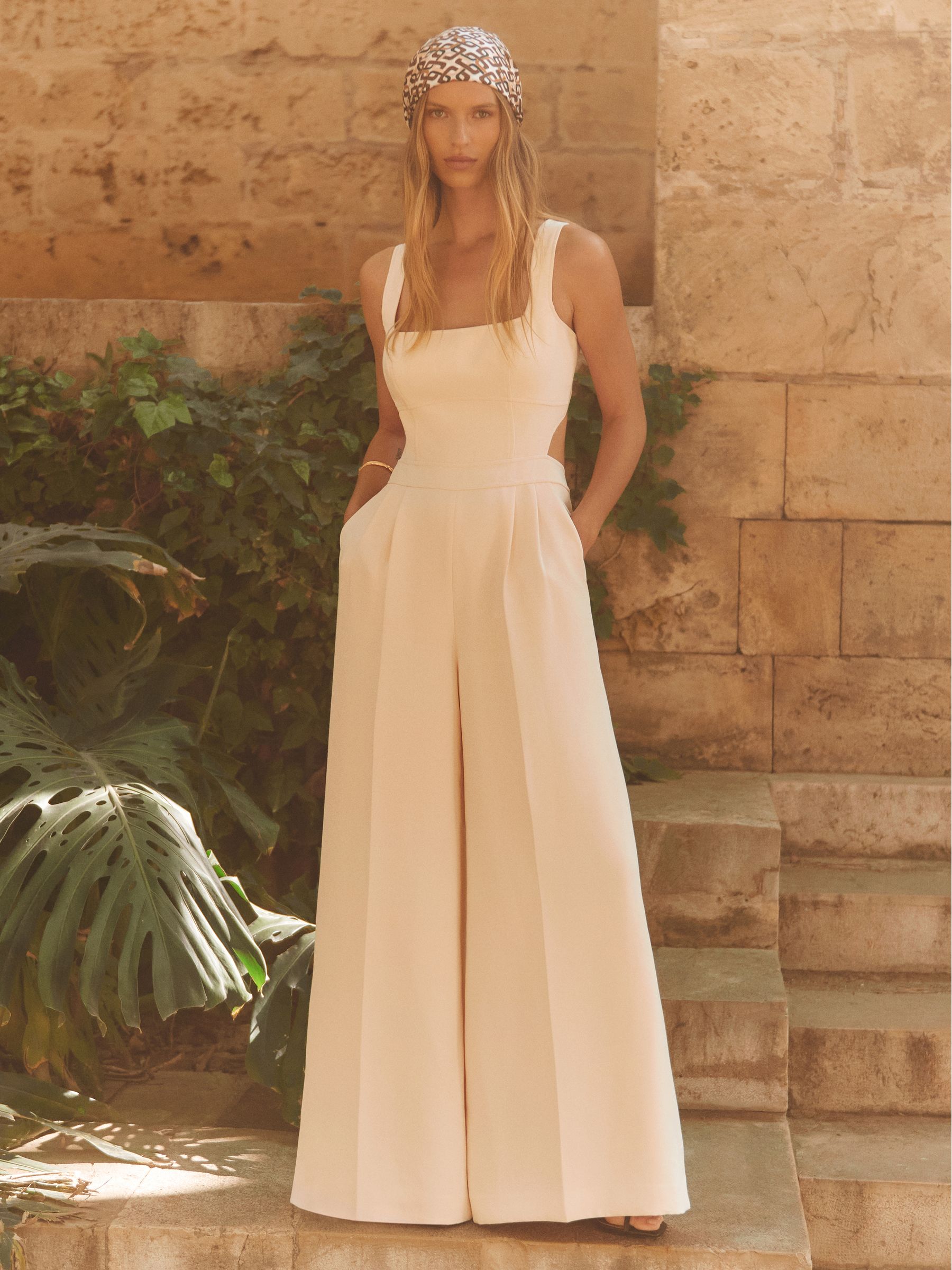 Wide-Leg Cut-Out Jumpsuit in Pale Pink