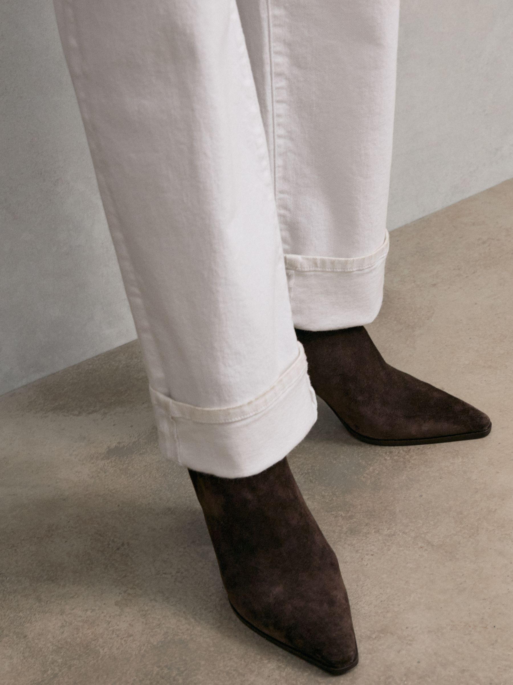 Suede Block-Heel Ankle Boots in Chocolate