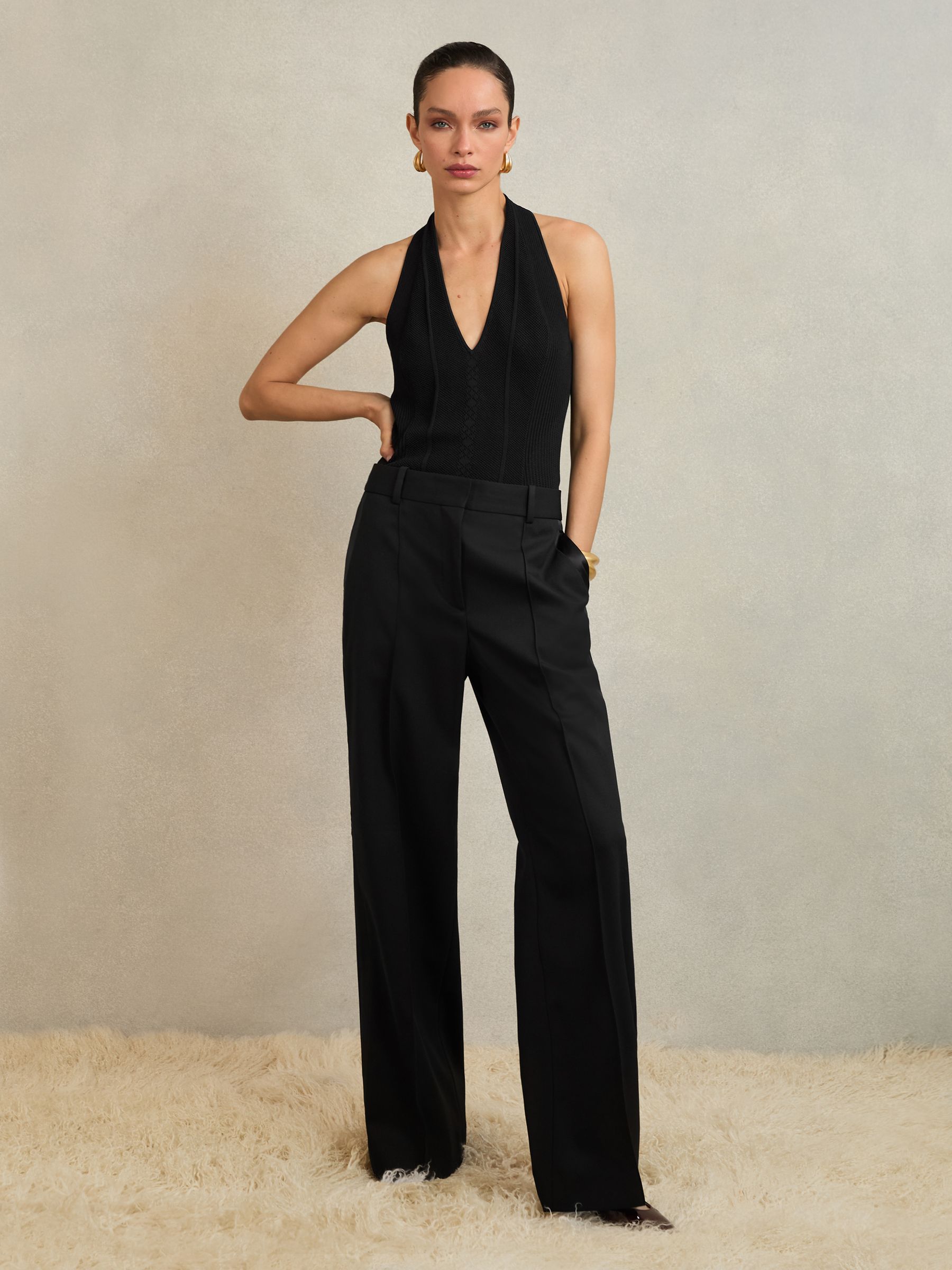 Atelier Stitch-Detail Halter Bodysuit in Black