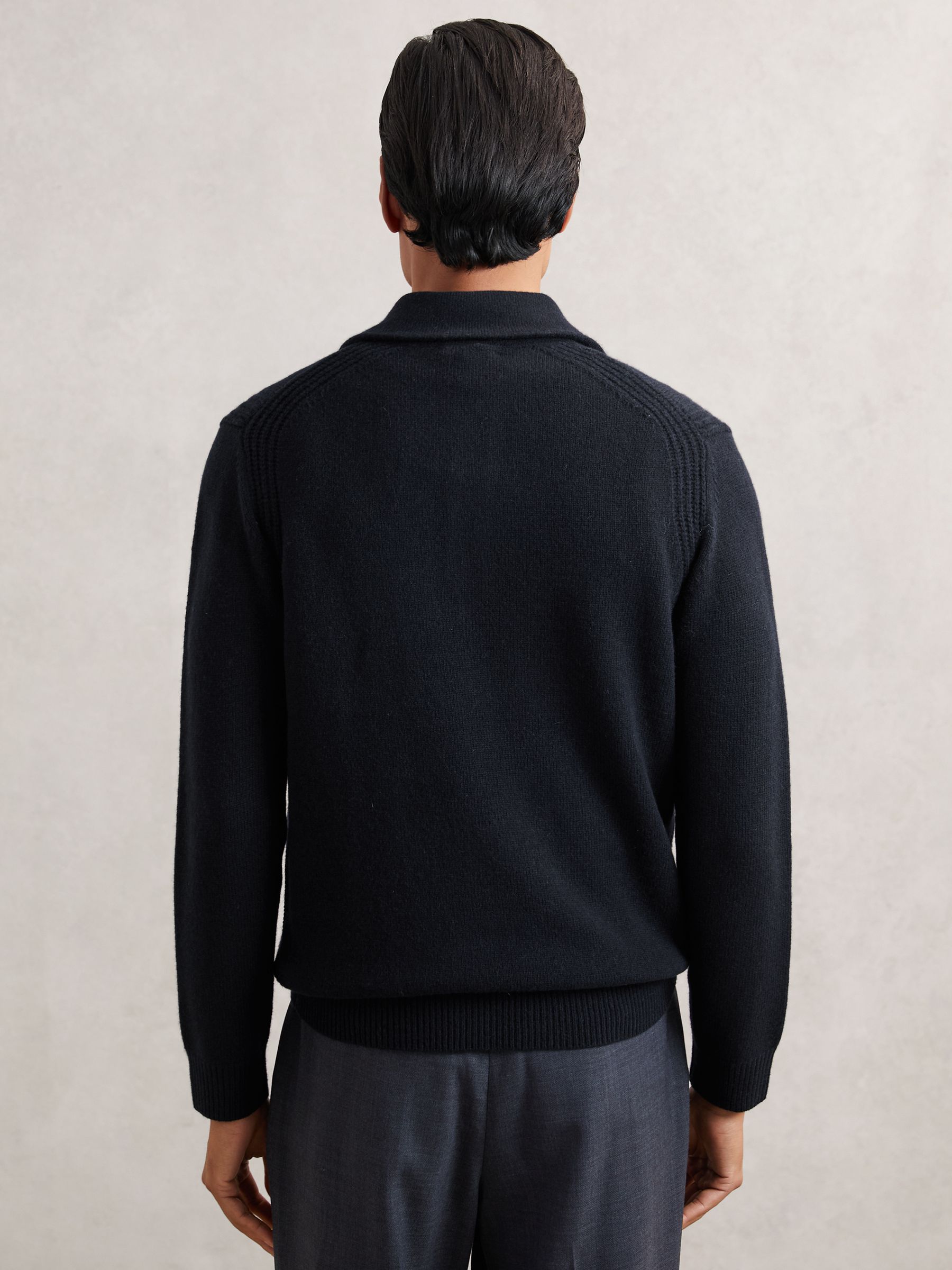 Wool-Blend Polo Jumper with Cashmere in Navy