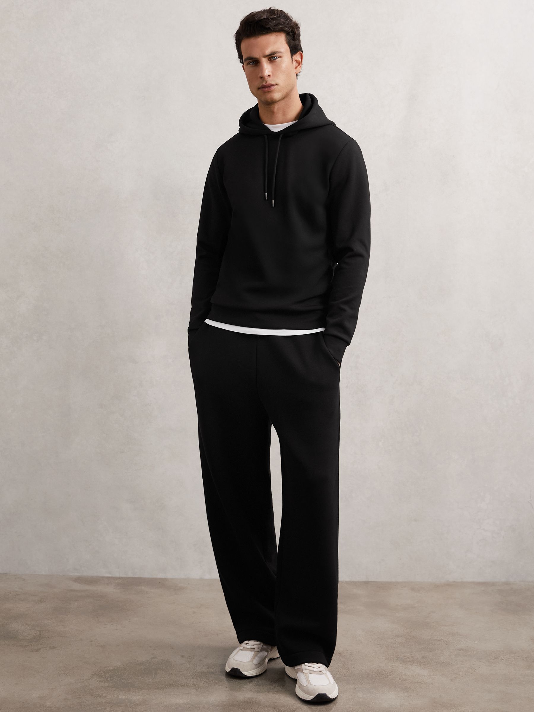 Cotton-Blend Fleece-Back Joggers in Black