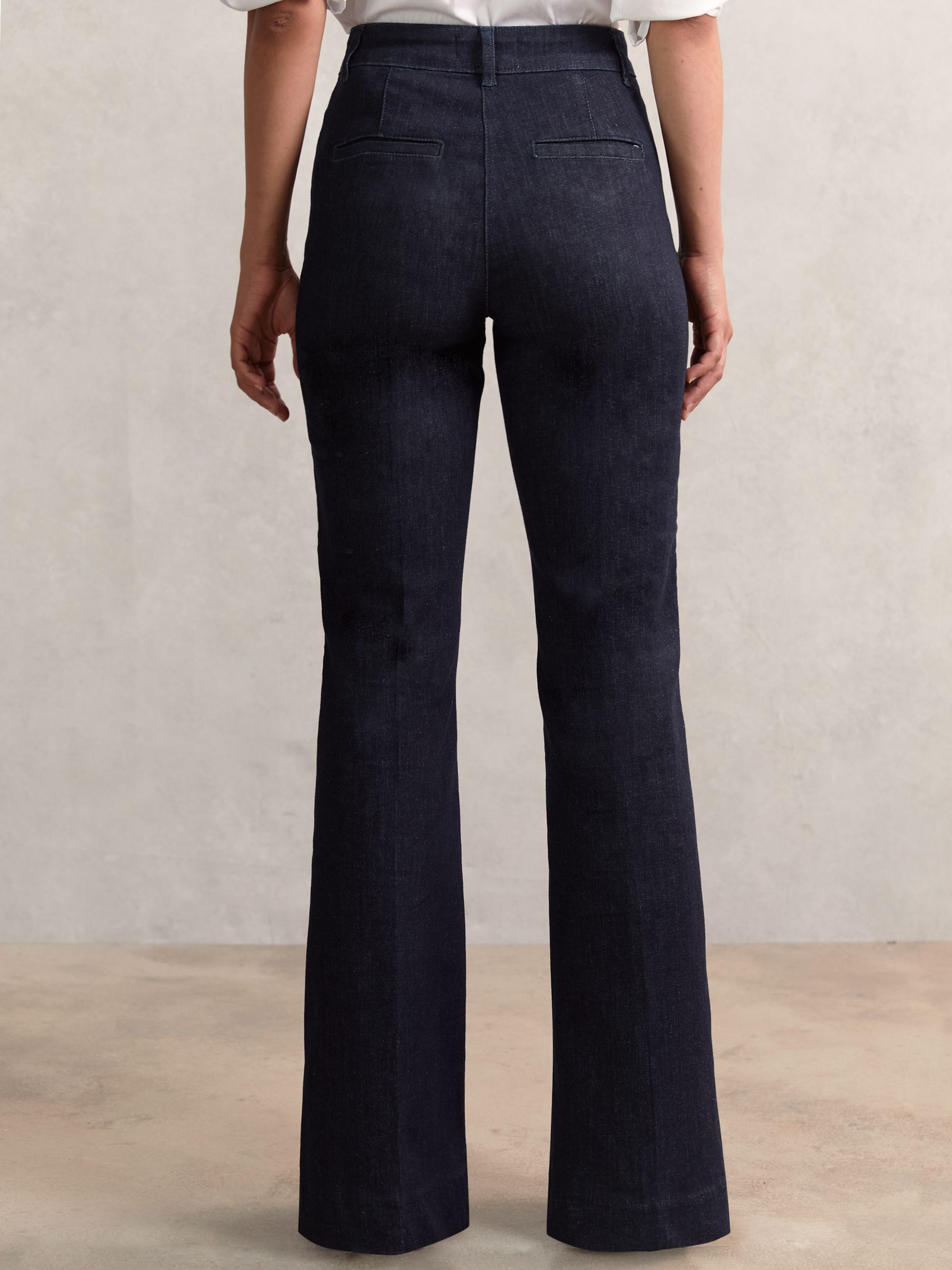 Petite Button-Detail High-Rise Flared Jeans in Dark Blue