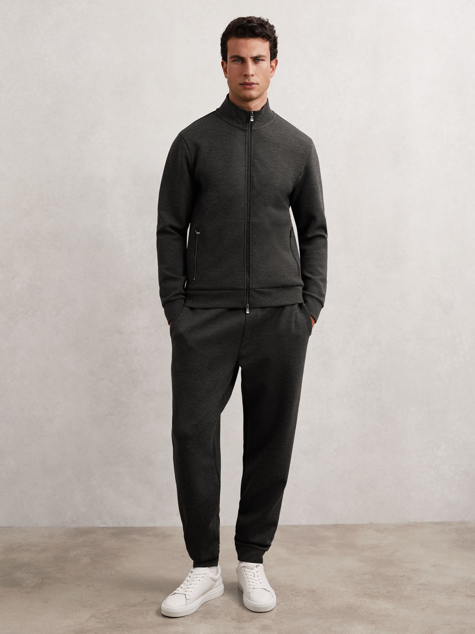 Double-Faced Jersey Zip Sweatshirt in Charcoal