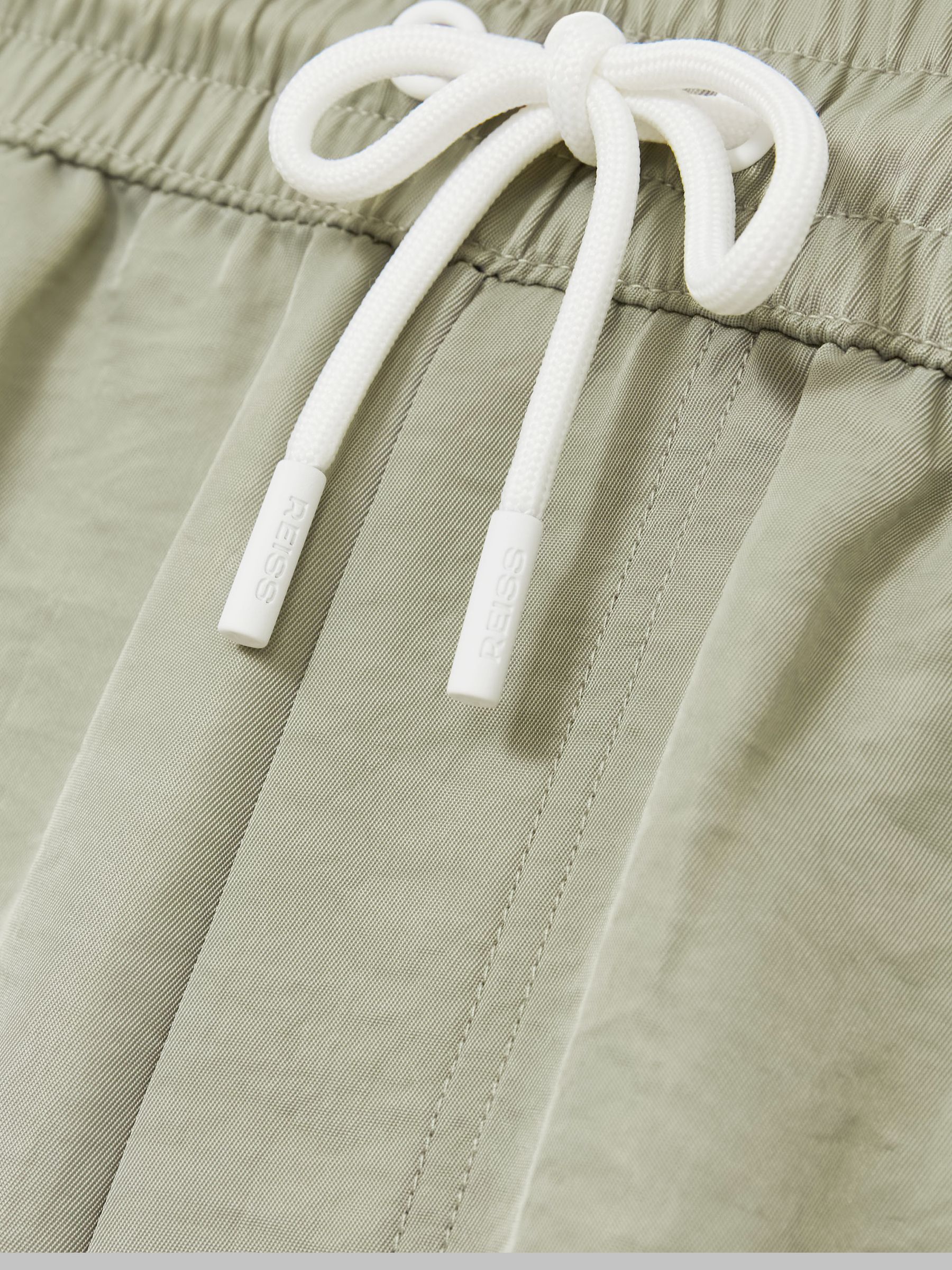 Piped Drawstring Swim Shorts in Pistachio/Off White