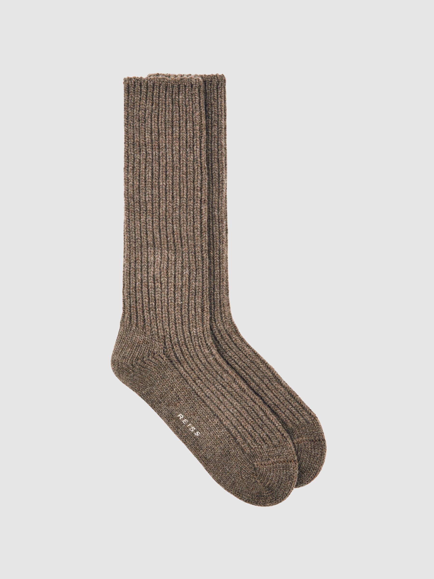 Rib-Knit Socks With Cashmere in Chocolate