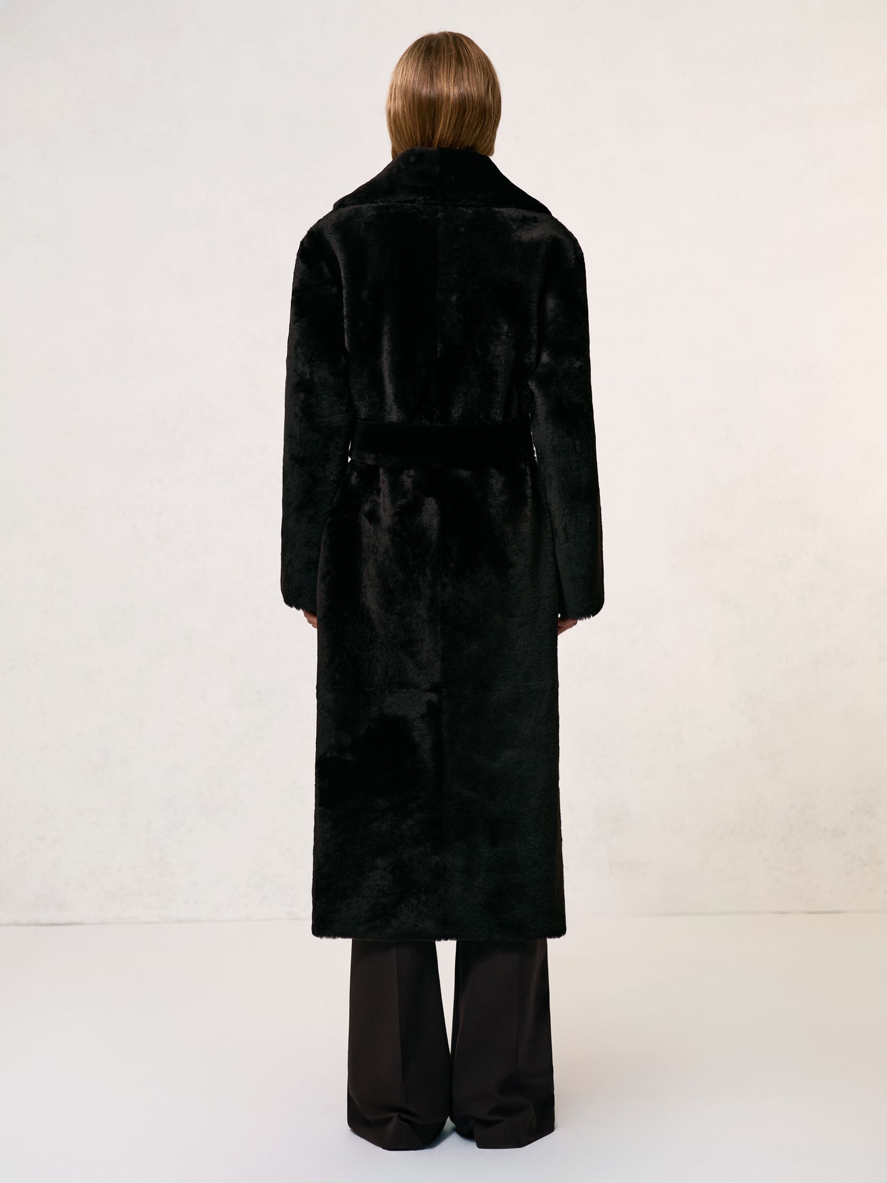 Shearling Belted Coat in Chocolate Brown