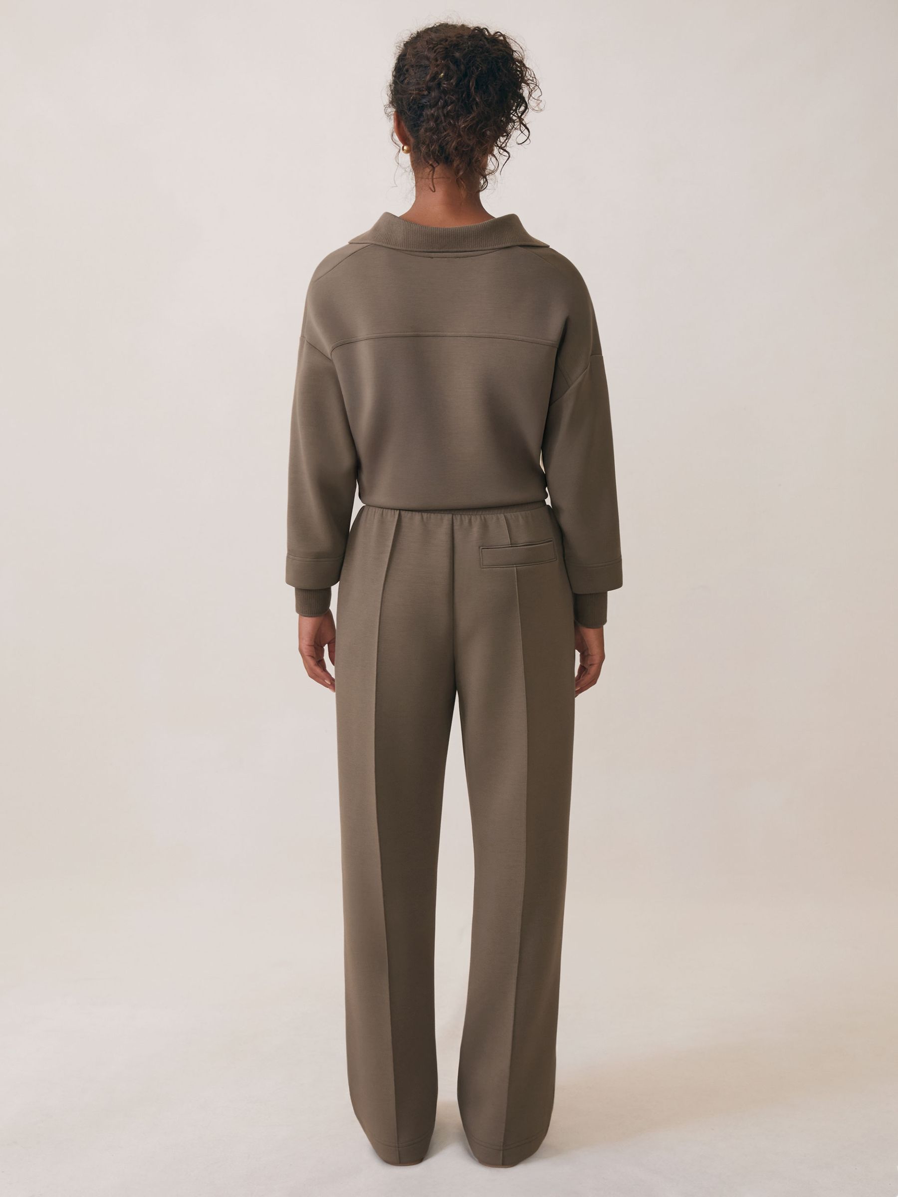 Petite Interlock Wide-Leg Joggers in Khaki Green