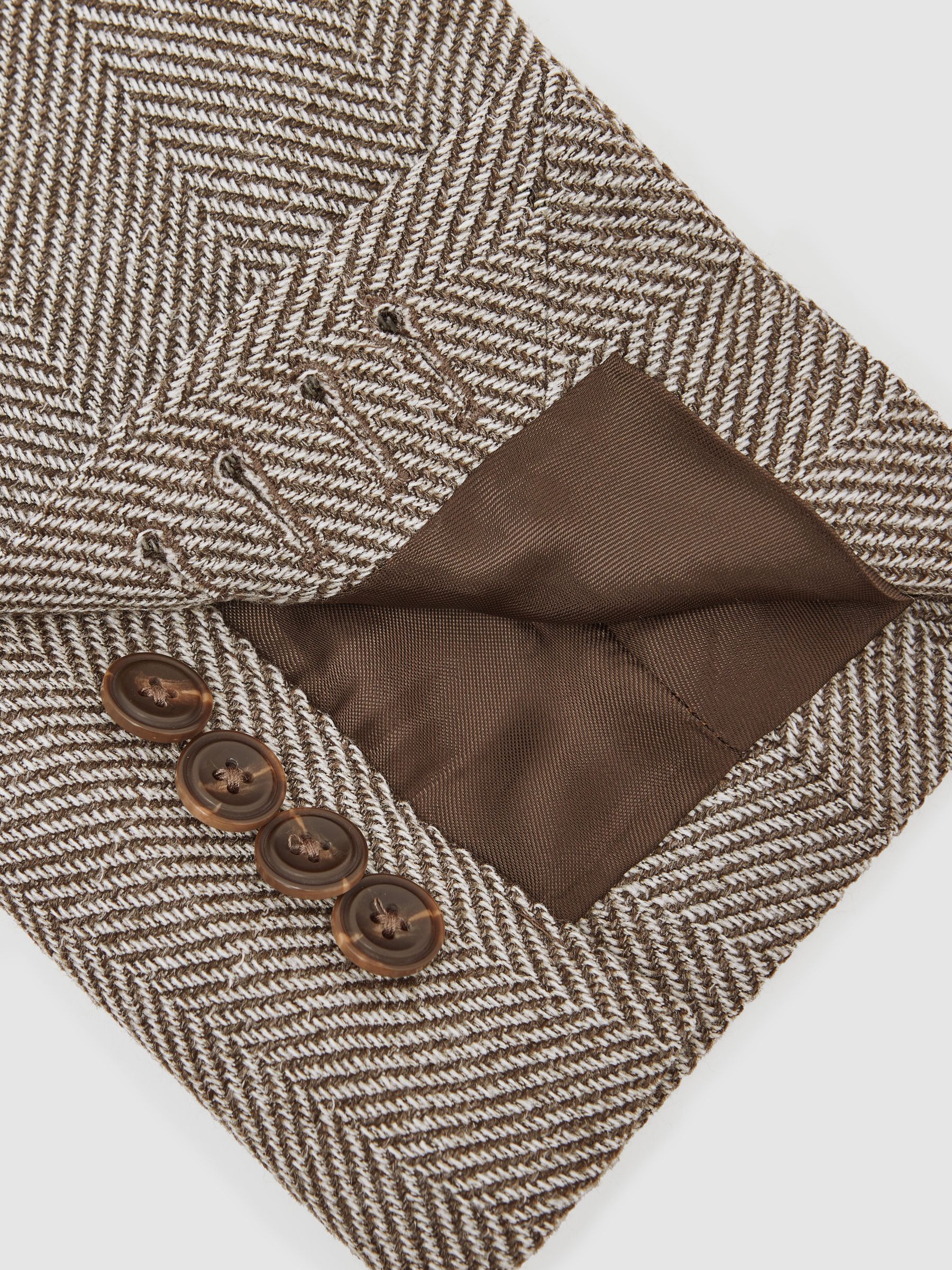 Double-Breasted Herringbone Blazer Slim-Fit Wool-Blend in Brown