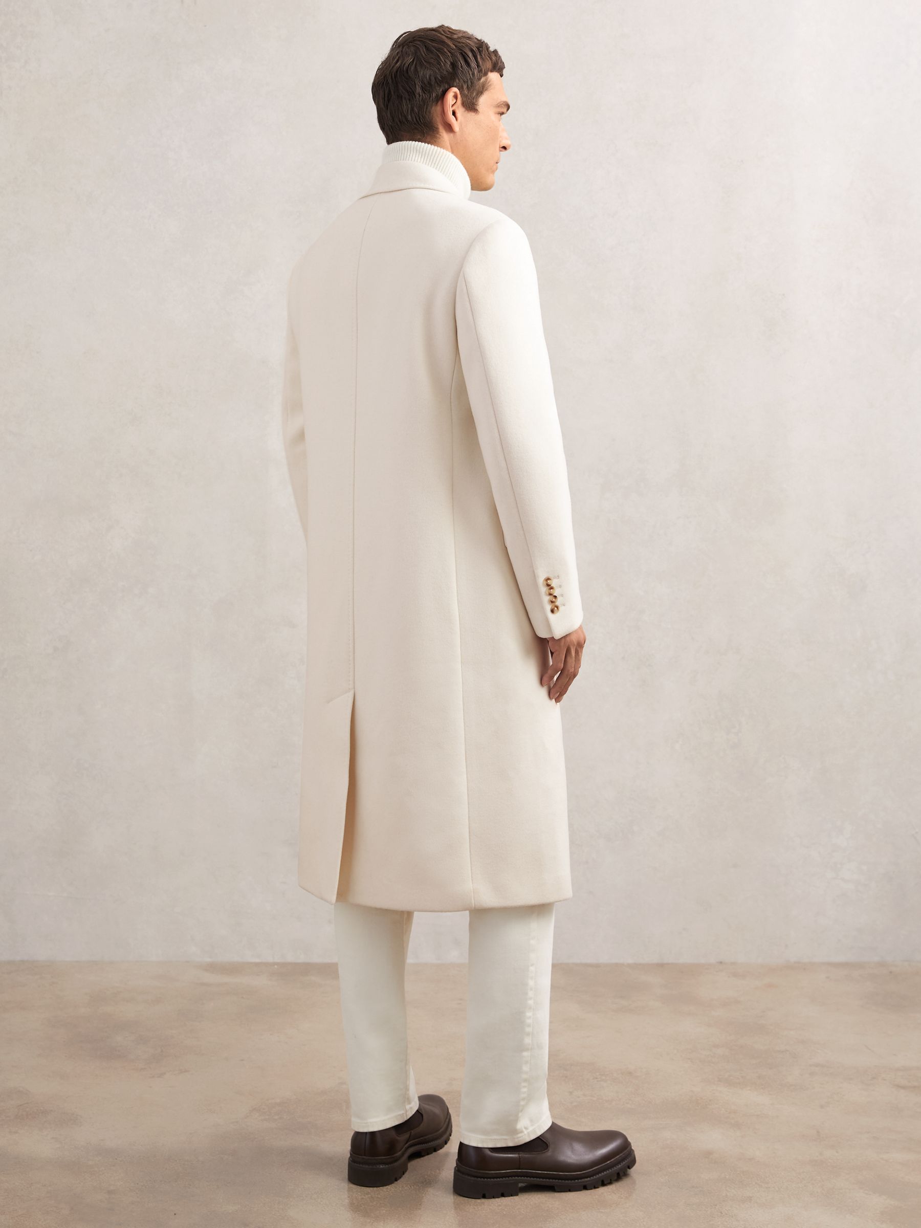 Wool-Blend Double-Breasted Overcoat in White