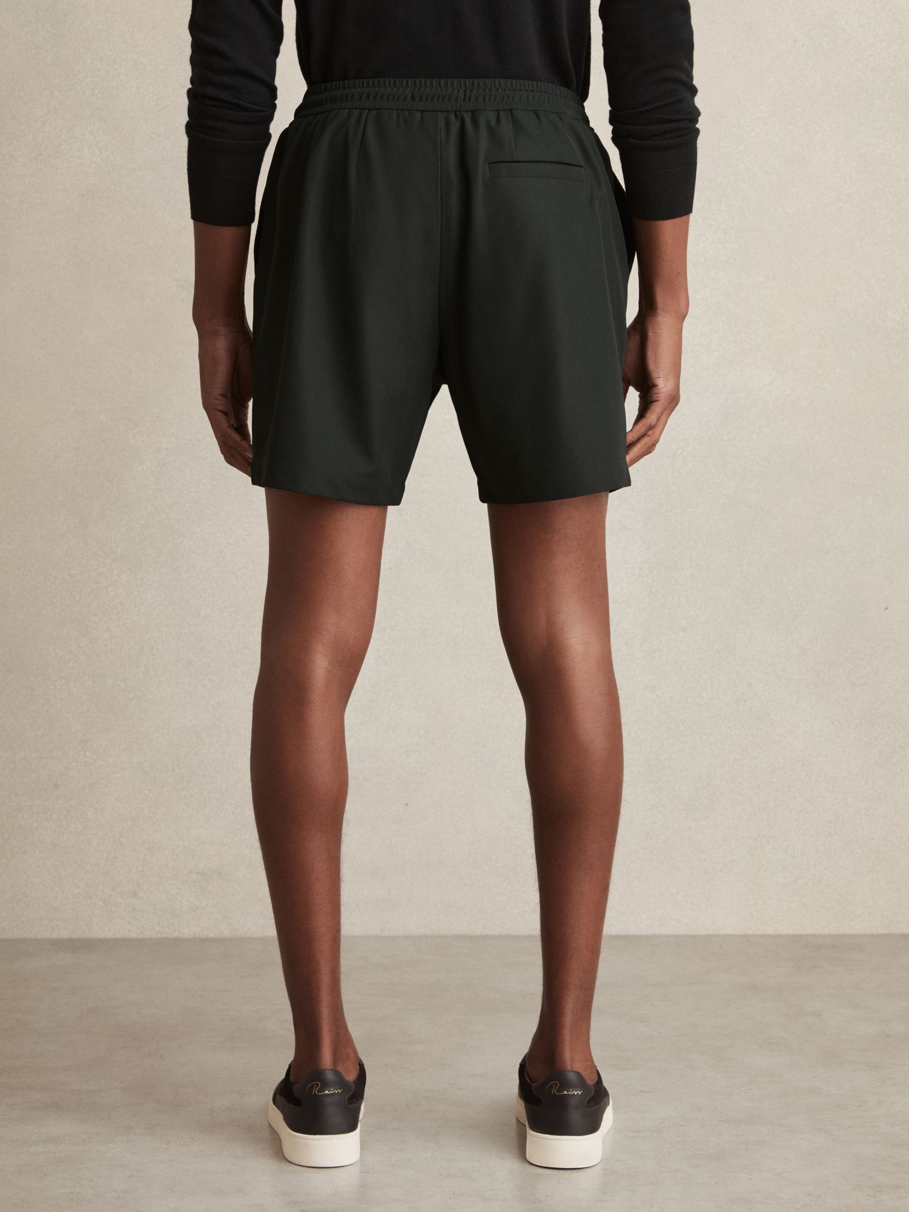 Textured Drawstring Shorts in Dark Green