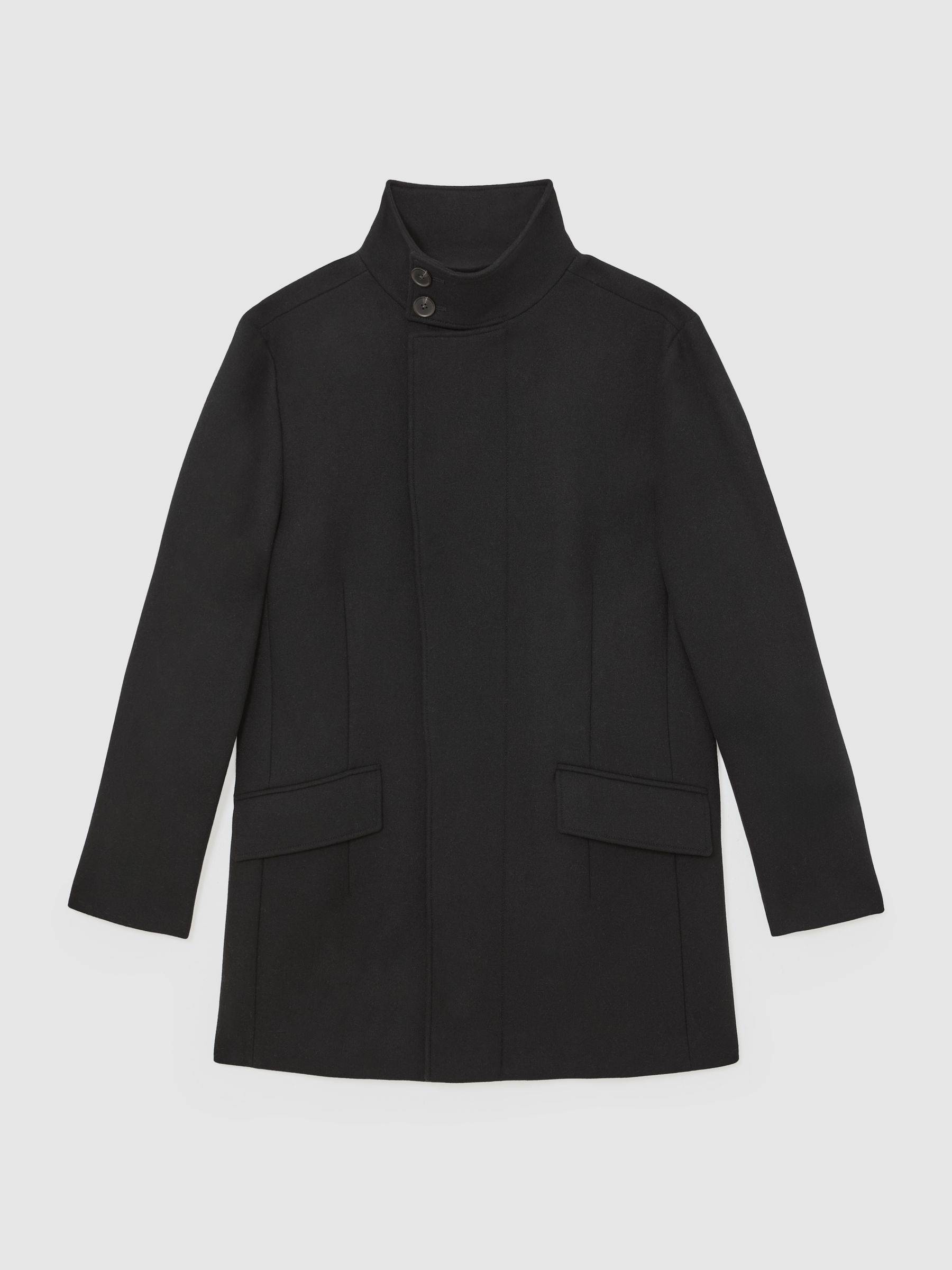 Wool-Blend Stand-Collar Coat in Black