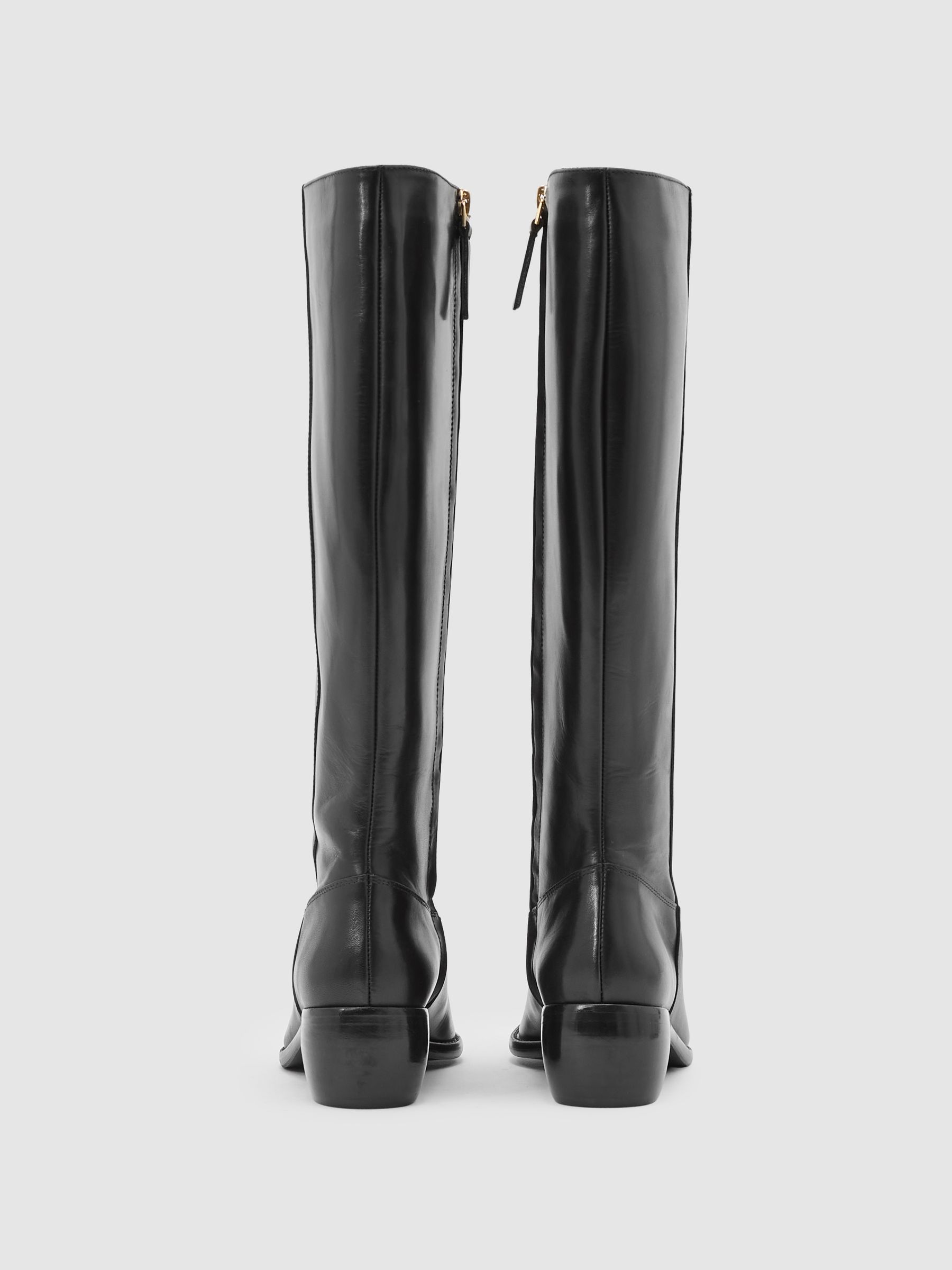 Leather Knee-High Boots in Black